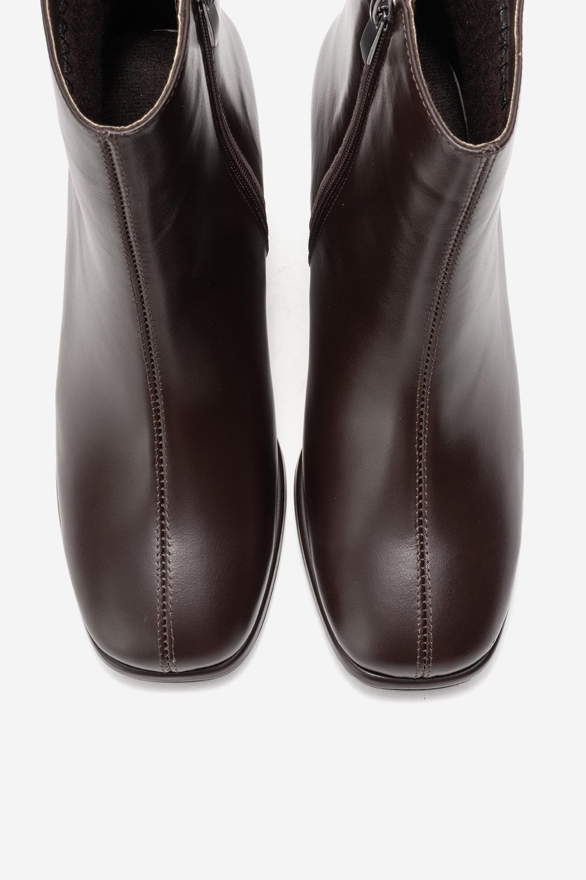 NAPOLI - Brown Genuine Leather Block Heel Boot – side view showing leather, Vowalisse