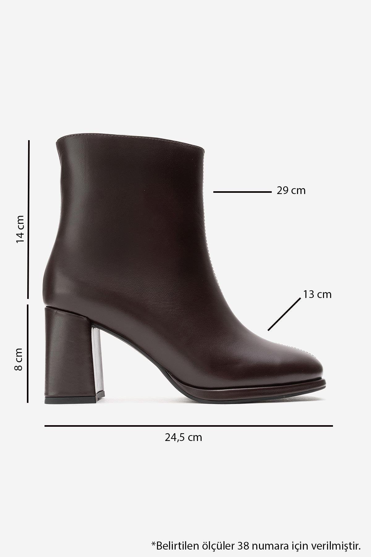 NAPOLI - Brown Genuine Leather Block Heel Boot – top view showing leather, Vowalisse