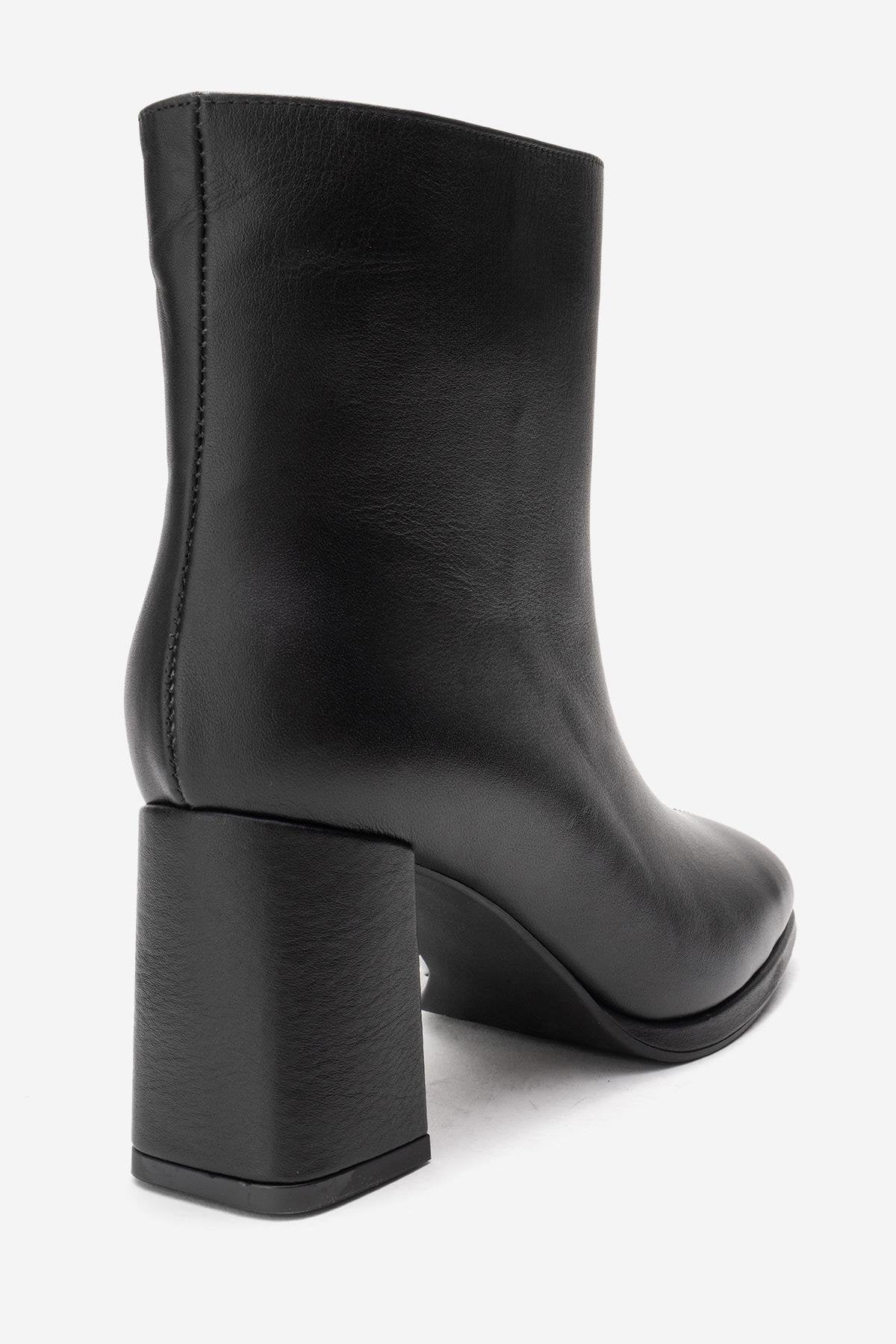 Napoli - Black Genuine Leather Block Heel Ankle Boot – back view showing leather, black, Vowalisse