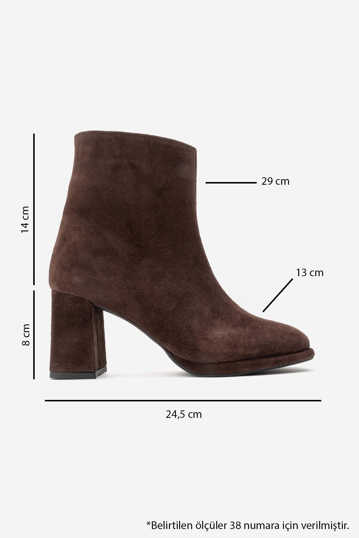 Napoli - Brown Suede Genuine Leather Block Heel Ankle Boot – top view showing leather, suede, Vowalisse