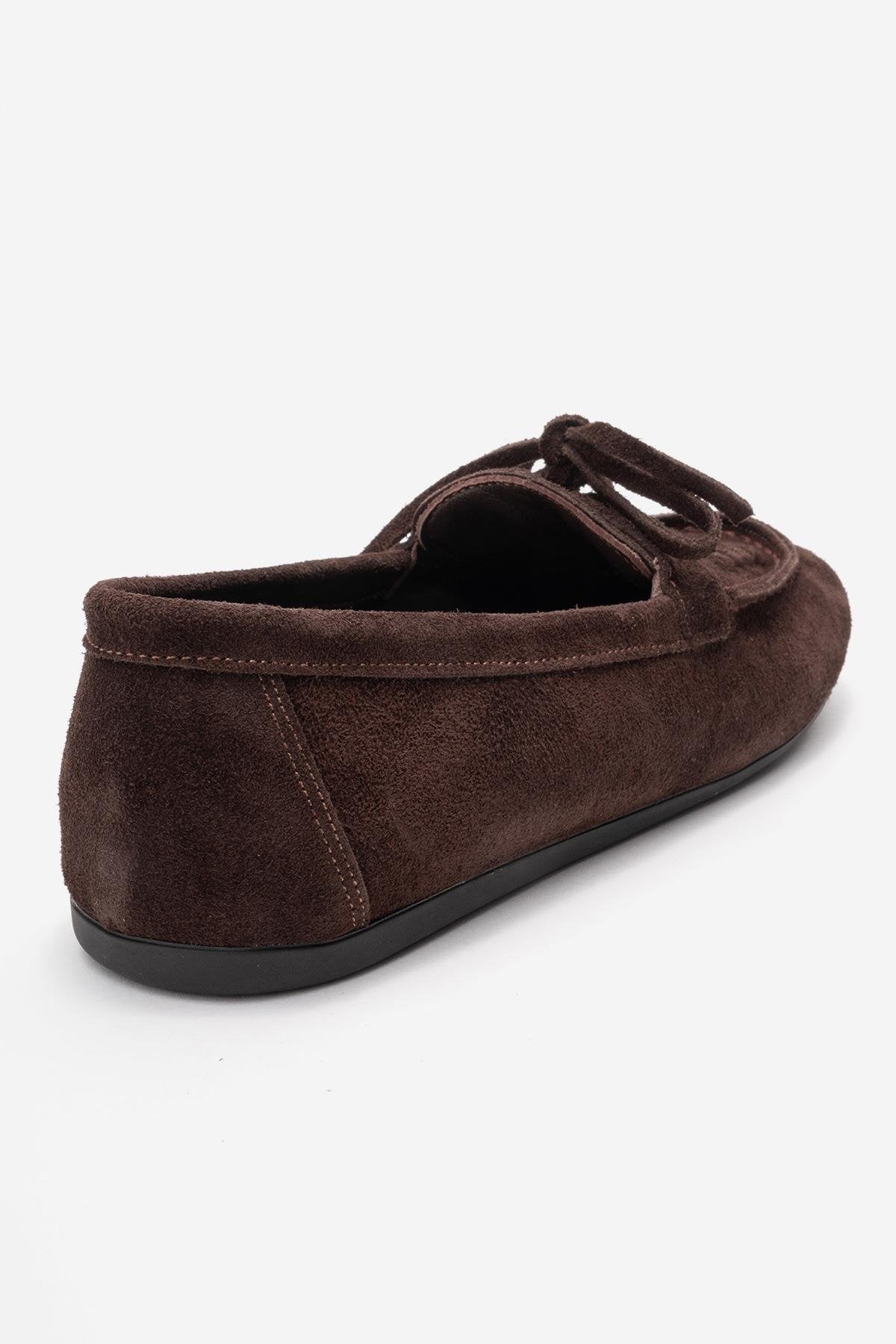 LORVEN - Brown Genuine Suede Leather Lace-Up Loafer – back view showing lace, leather, suede, Vowalisse