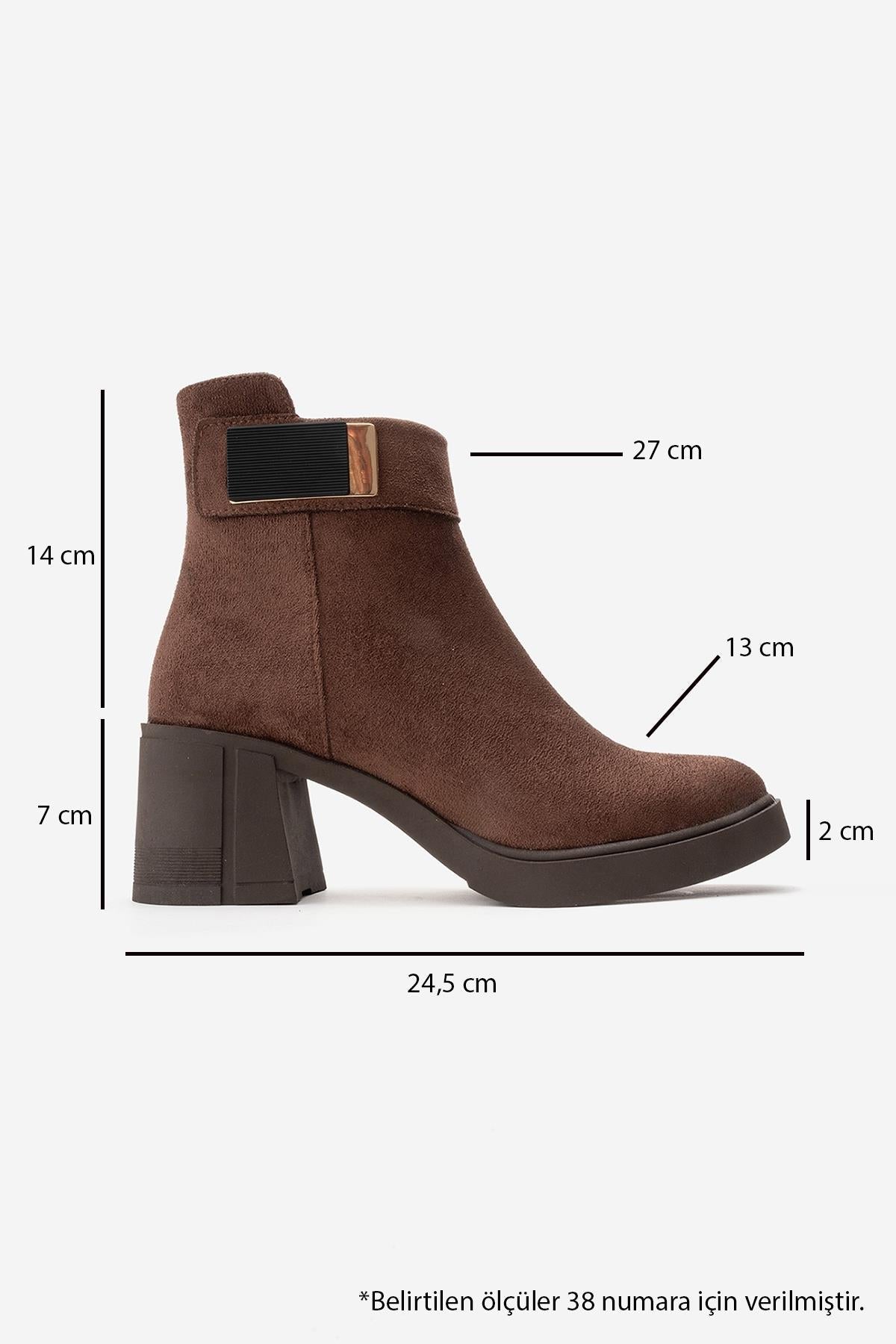 RASHE - Brown Suede Block Heel Boot – top view showing leather, suede, red, Vowalisse