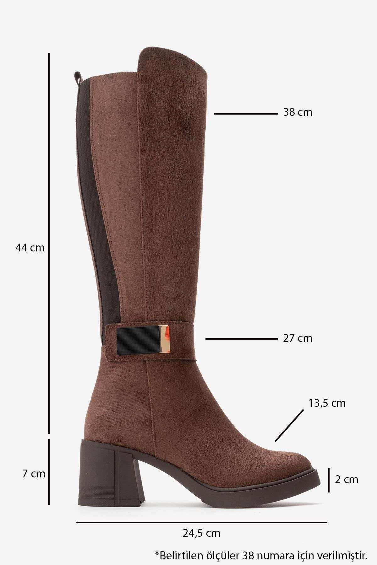 MORENİ - Brown Genuine Leather Knee-High Block Heel Boot – back view showing leather, Vowalisse
