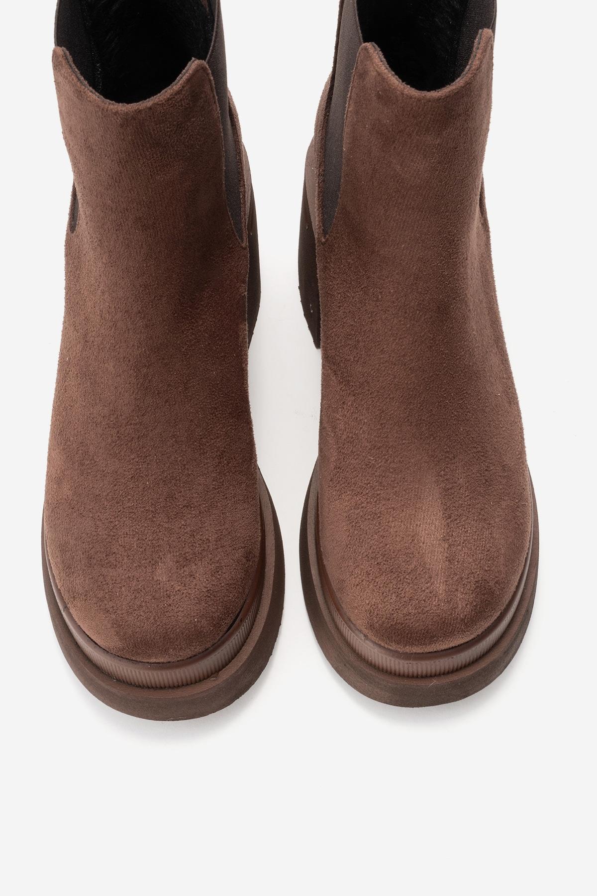 EMMA - Brown Platform Heel Boot – side view showing suede, Vowalisse