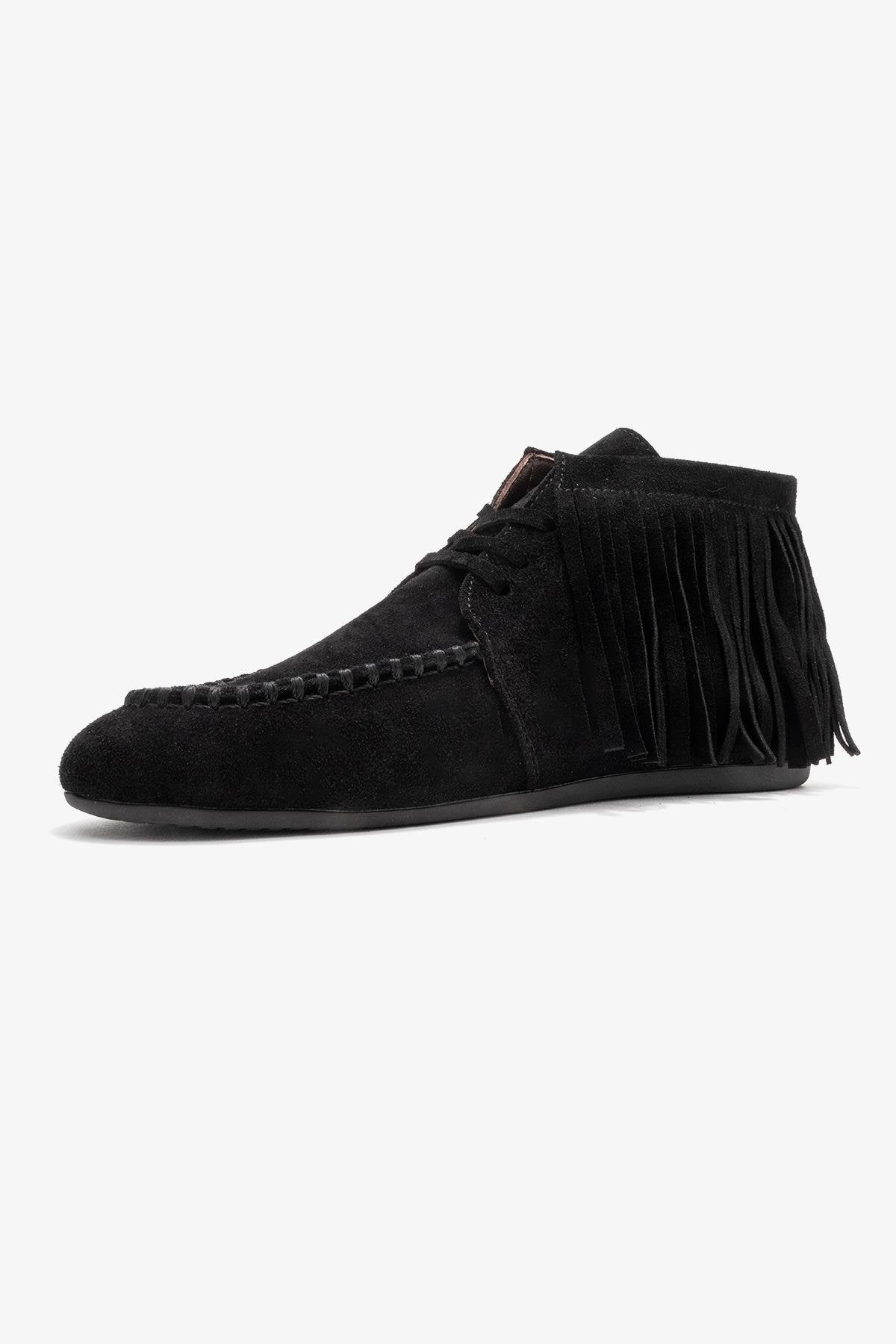 Raux - Black Suede Genuine Leather Ankle Boot – heel view showing leather, suede, black, Vowalisse