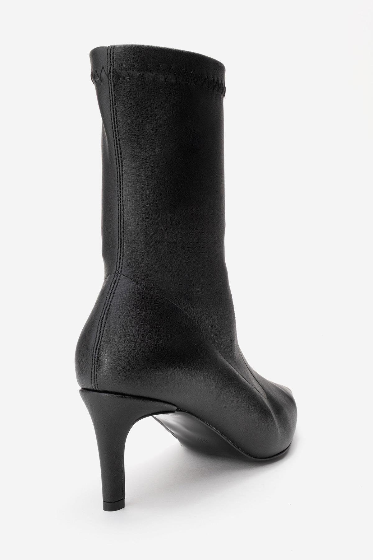 Rossano - Black Stretch Stiletto Heel Boot – back view showing leather, black, Vowalisse