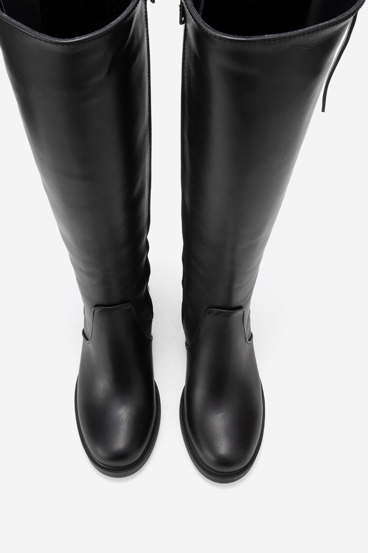 LENSA - Black Genuine Leather Block Heel Boot – side view showing leather, black, Vowalisse
