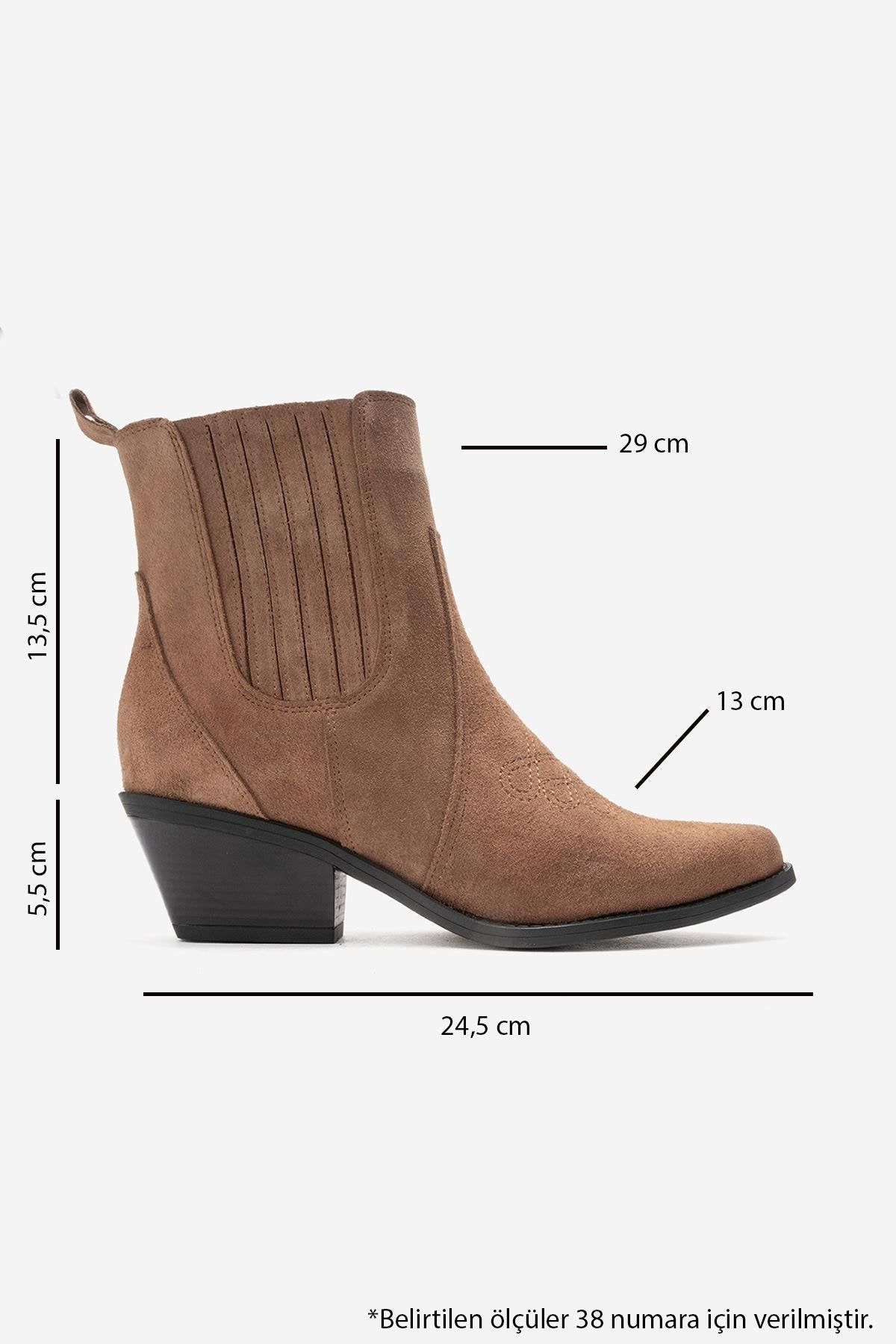 JULIETA - Taupe Genuine Suede Leather Block Heel Western Boot – top view showing leather, suede, Vowalisse
