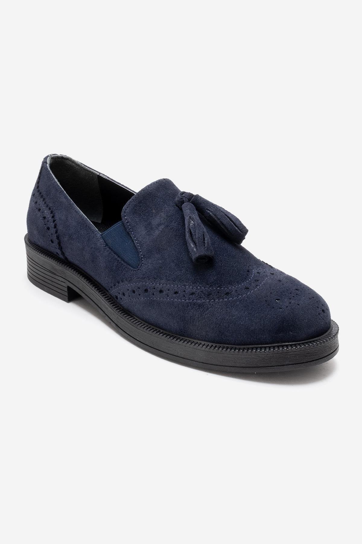 ALEX - Navy Suede Genuine Leather Loafer – detail view showing leather, suede, Vowalisse