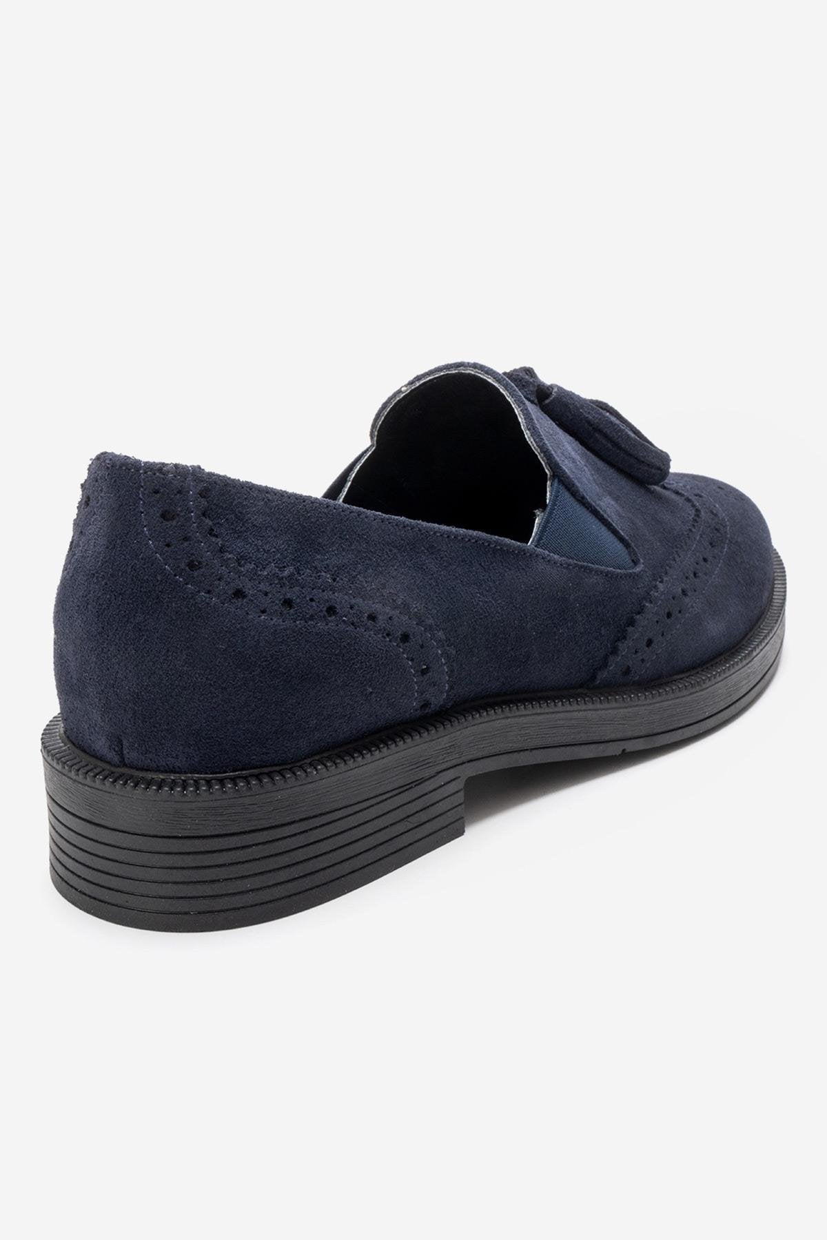 ALEX - Navy Suede Genuine Leather Loafer – back view showing leather, suede, Vowalisse