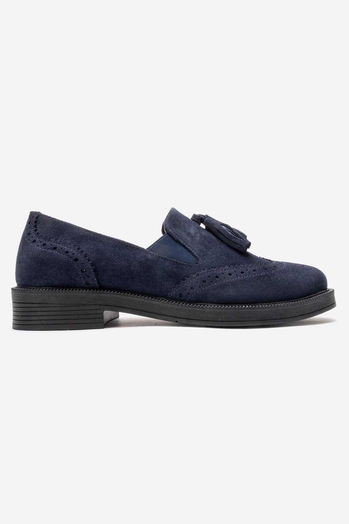 ALEX - Navy Suede Genuine Leather Loafer – top view showing leather, suede, Vowalisse