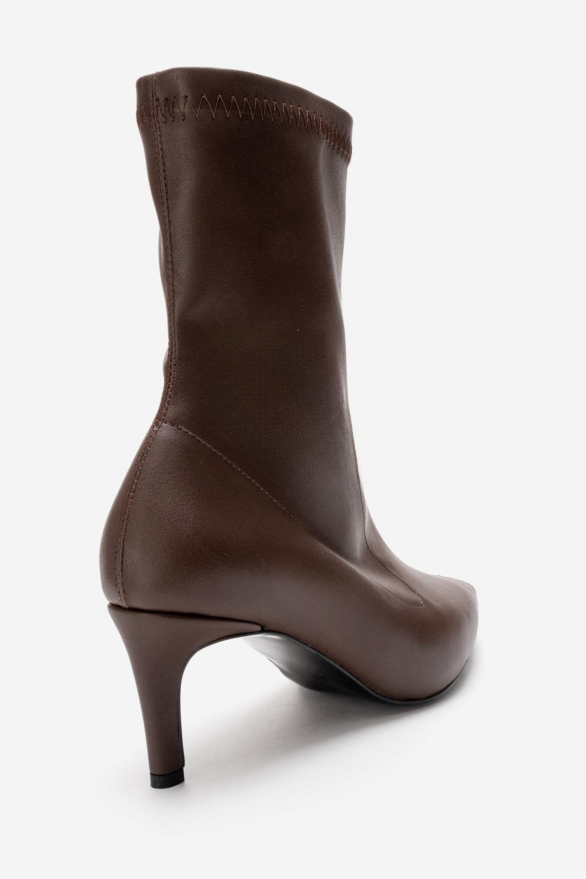 ROSSANO - Brown Stiletto Heel Boot – back view showing leather, Vowalisse