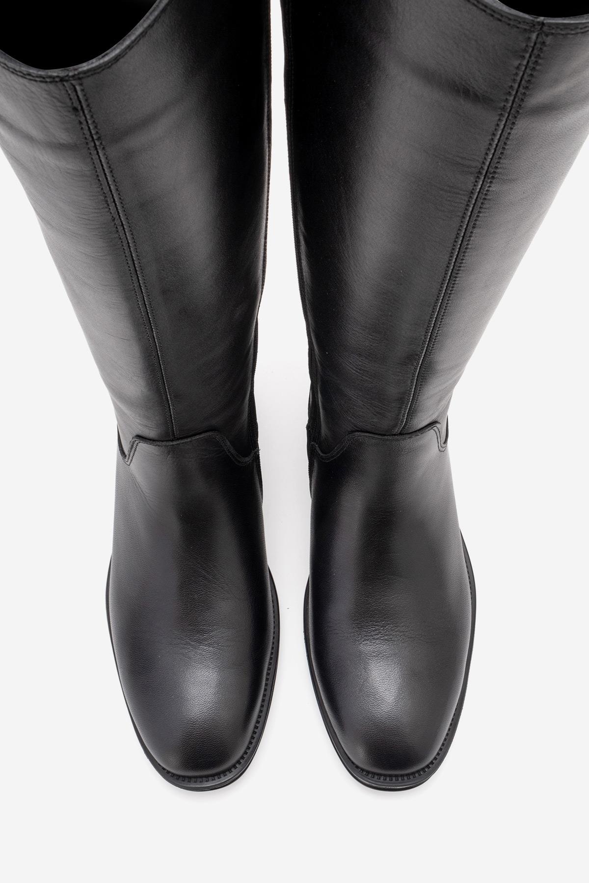 RUIZ - Black Genuine Leather Knee-High Boot – side view showing leather, black, Vowalisse