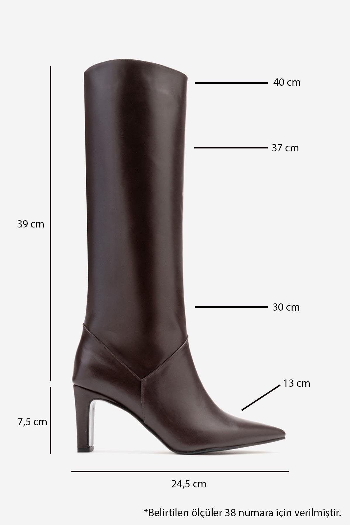 MERLA - Brown Genuine Leather Block Heel Boot – detail view showing leather, Vowalisse