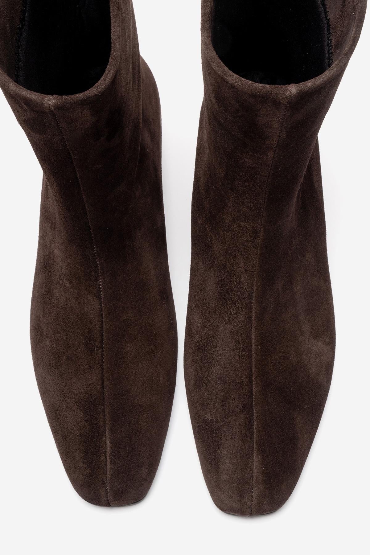NACHO - Brown Genuine Leather Minimal Block Heel Ankle Boot – side view showing leather, suede, Vowalisse