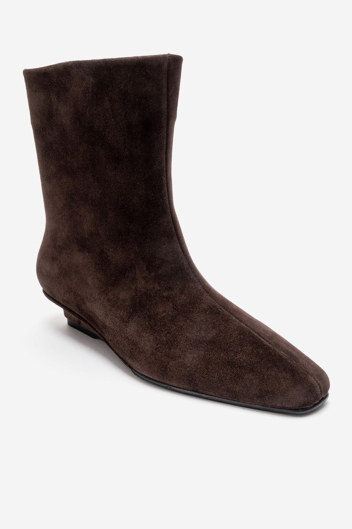 NACHO - Brown Genuine Leather Minimal Block Heel Ankle Boot – back view showing leather, suede, Vowalisse
