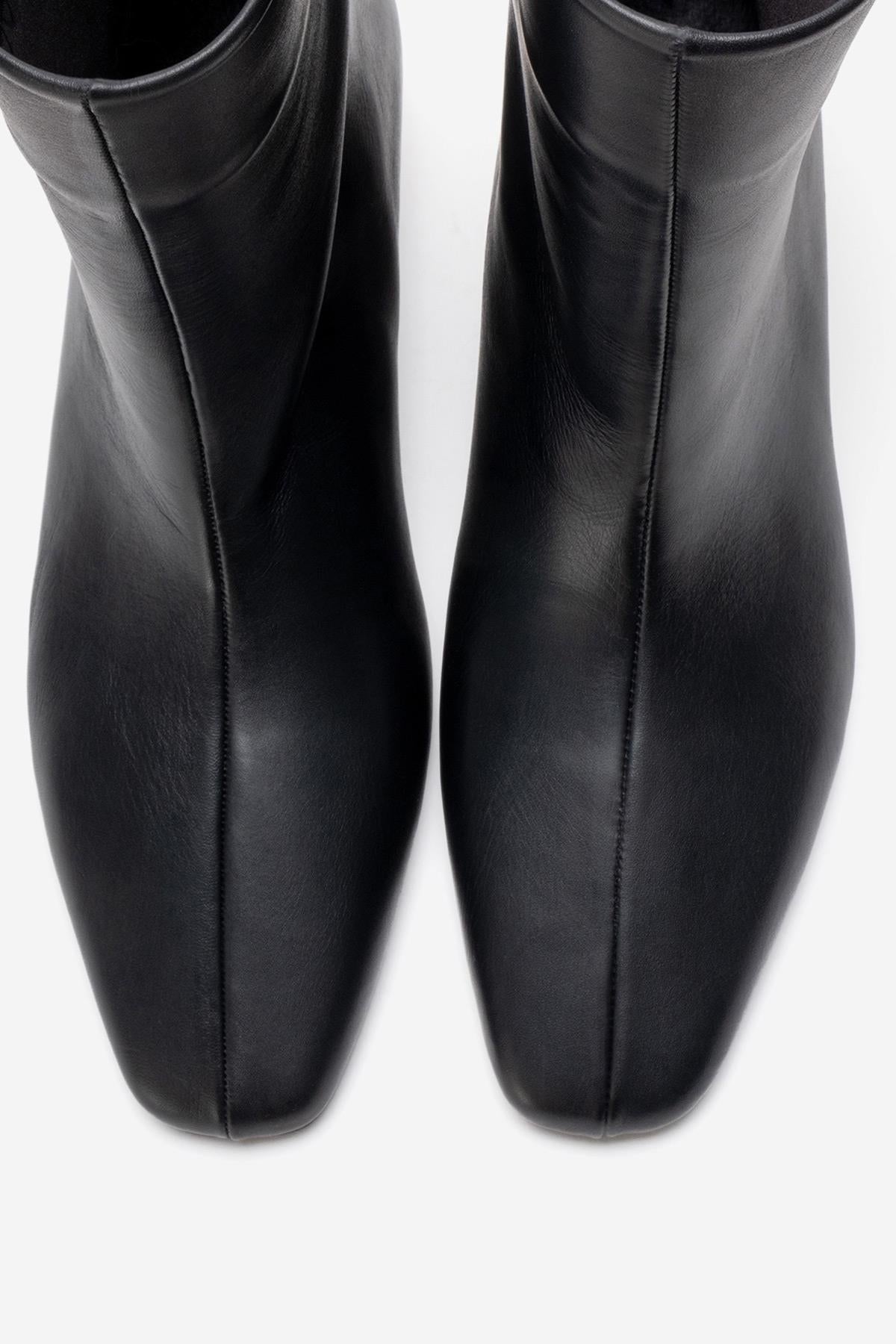 NACHO - Black Genuine Leather Minimal Block Heel Ankle Boot – side view showing leather, black, Vowalisse