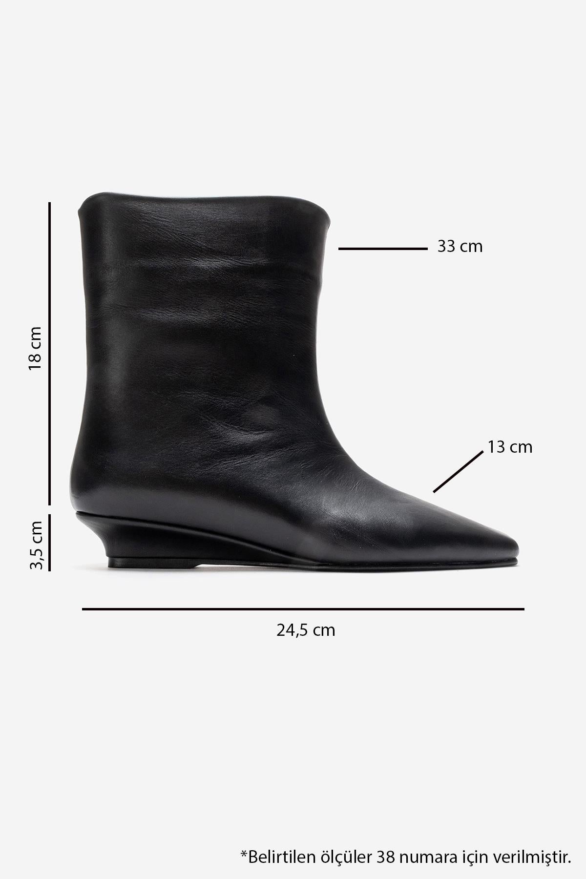 NACHO - Black Genuine Leather Minimal Block Heel Ankle Boot – detail view showing leather, black, Vowalisse