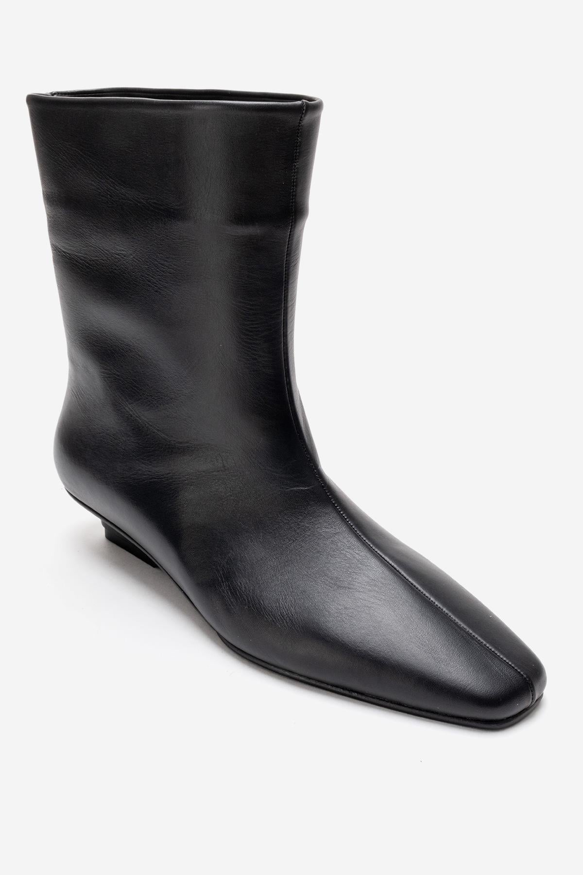 NACHO - Black Genuine Leather Minimal Block Heel Ankle Boot – back view showing leather, black, Vowalisse