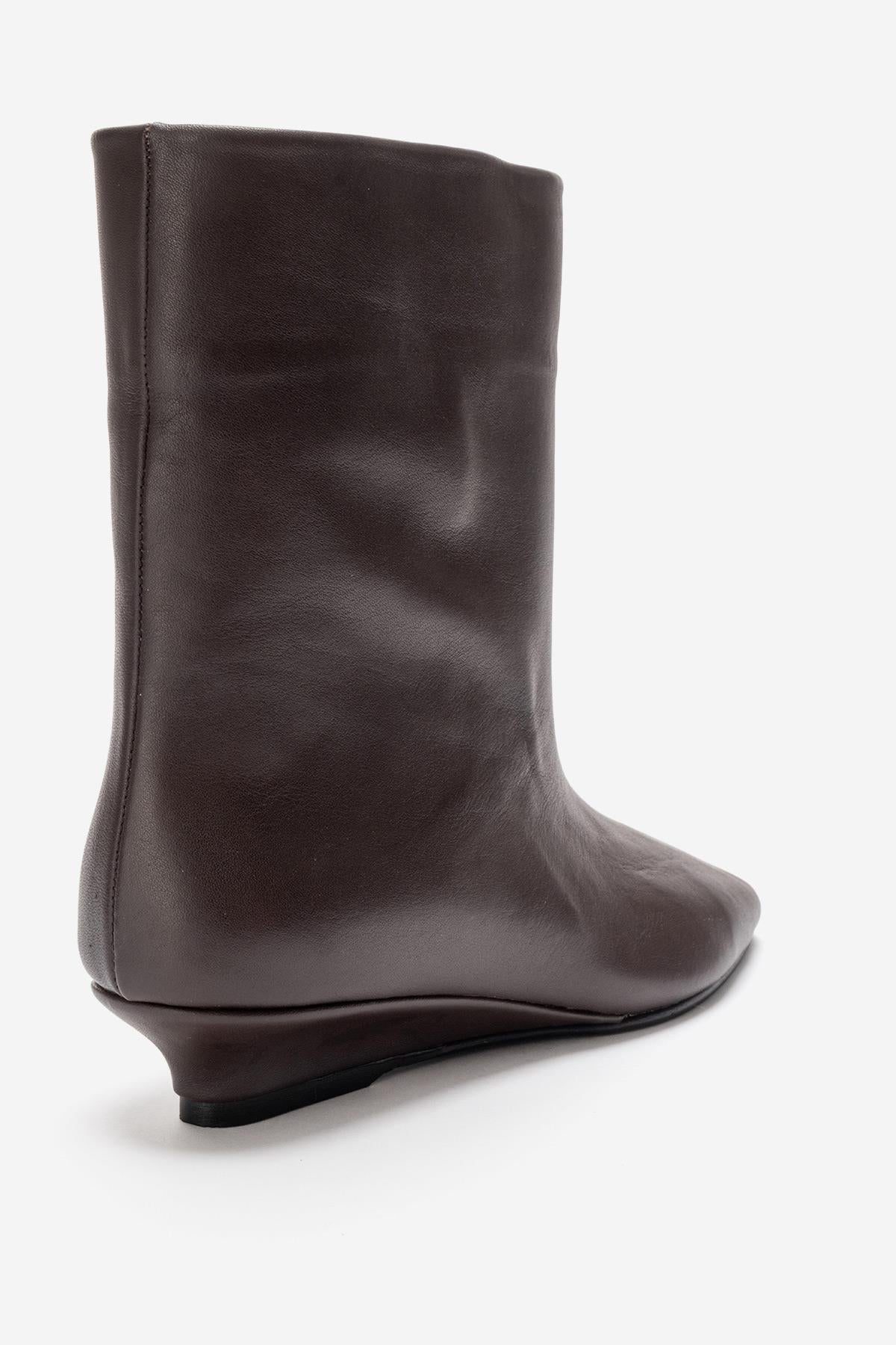 NACHO - Brown Genuine Leather Minimal Block Heel Ankle Boot – back view showing leather, Vowalisse