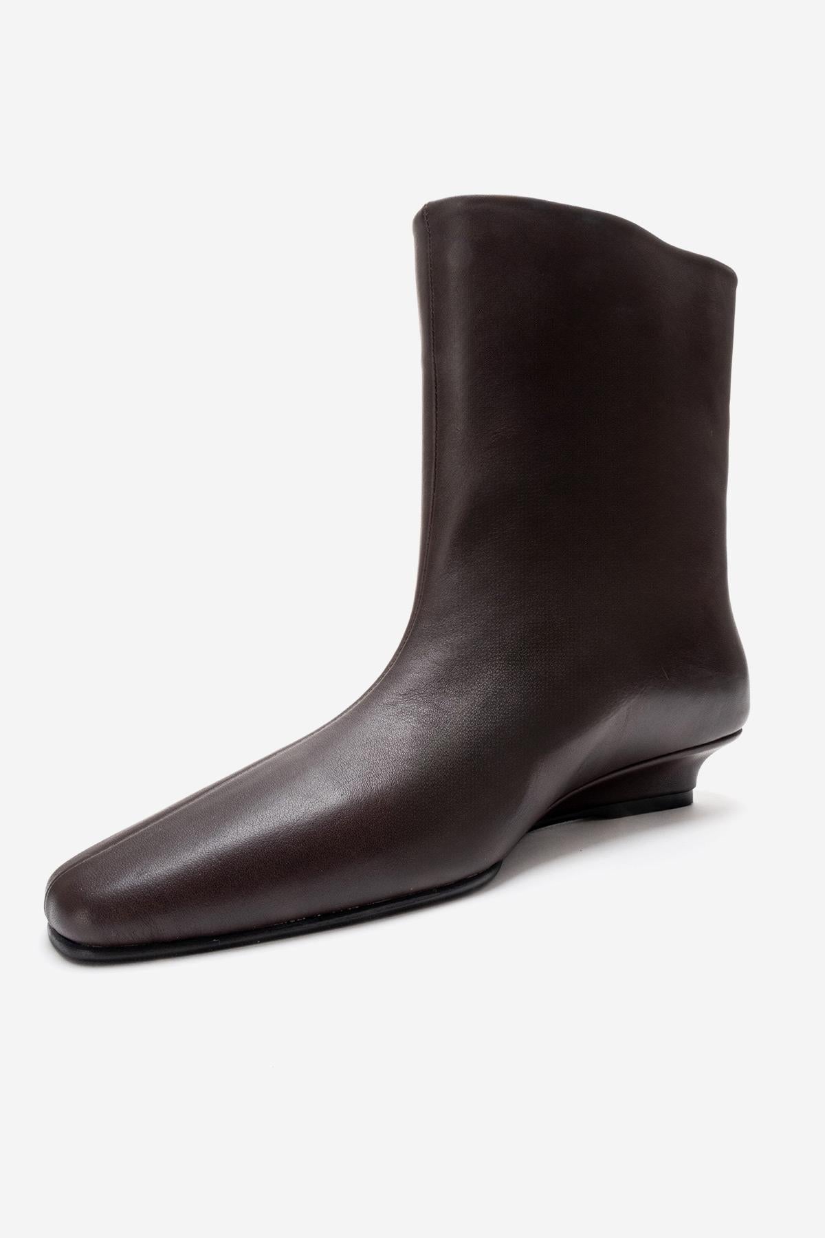 NACHO - Brown Genuine Leather Minimal Block Heel Ankle Boot – top view showing leather, Vowalisse