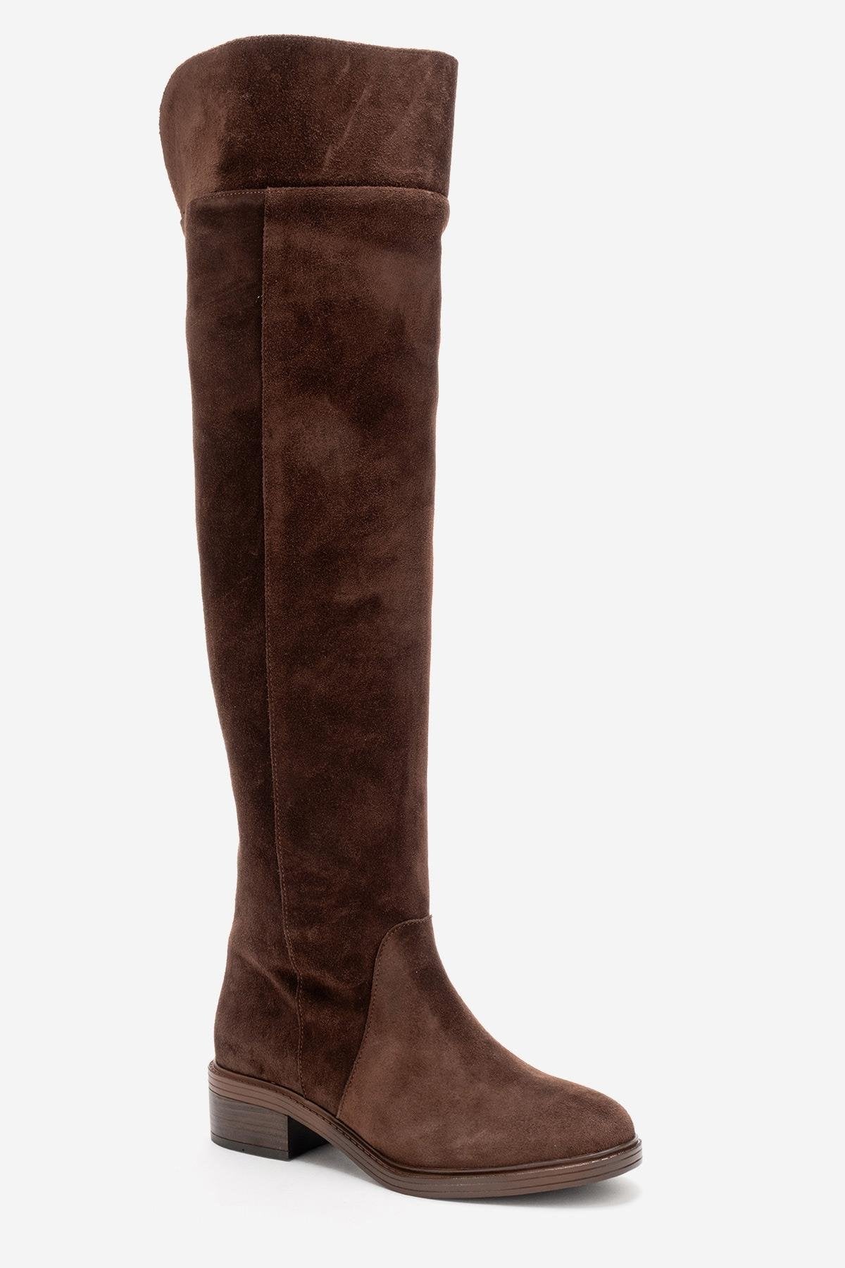 PETYA - Brown Suede Genuine Leather Over-The-Knee Boot – back view showing leather, suede, Vowalisse