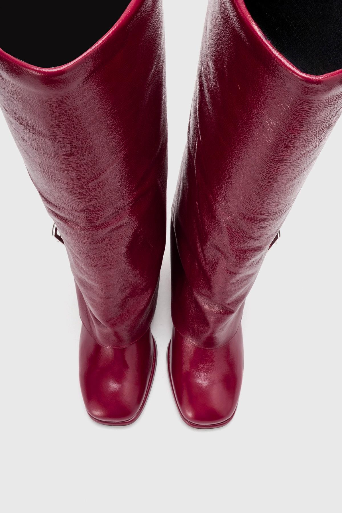 LOJO - Burgundy Genuine Leather Block Heel Boot – side view showing leather, Vowalisse