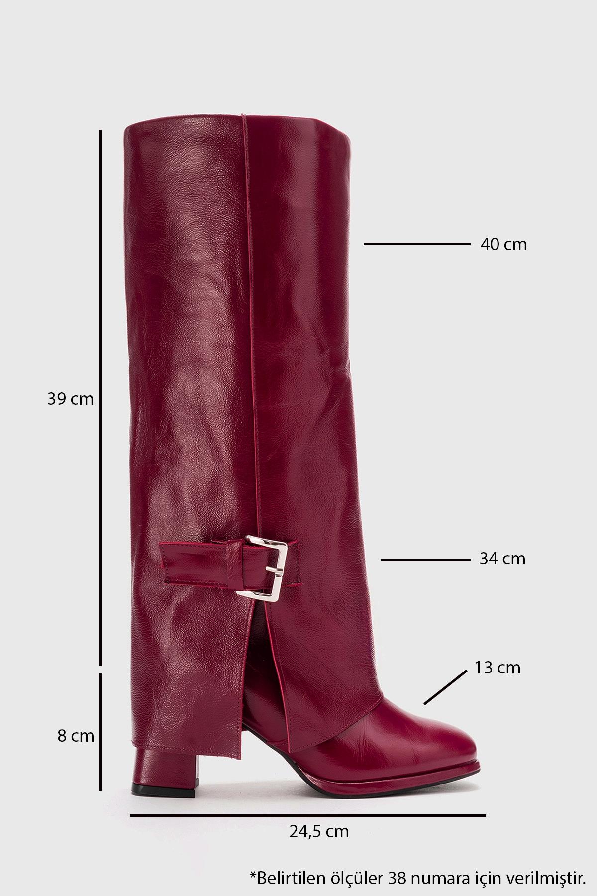 LOJO - Burgundy Genuine Leather Block Heel Boot – detail view showing leather, Vowalisse