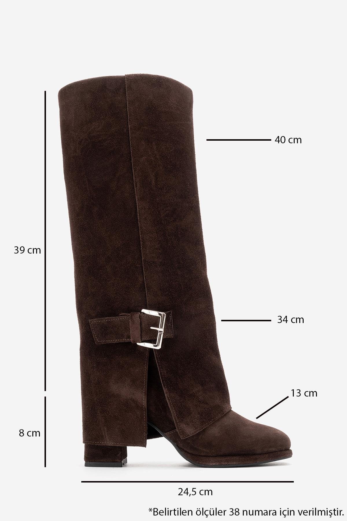 LOJO - Brown Genuine Leather Block Heel Boot – detail view showing leather, suede, Vowalisse