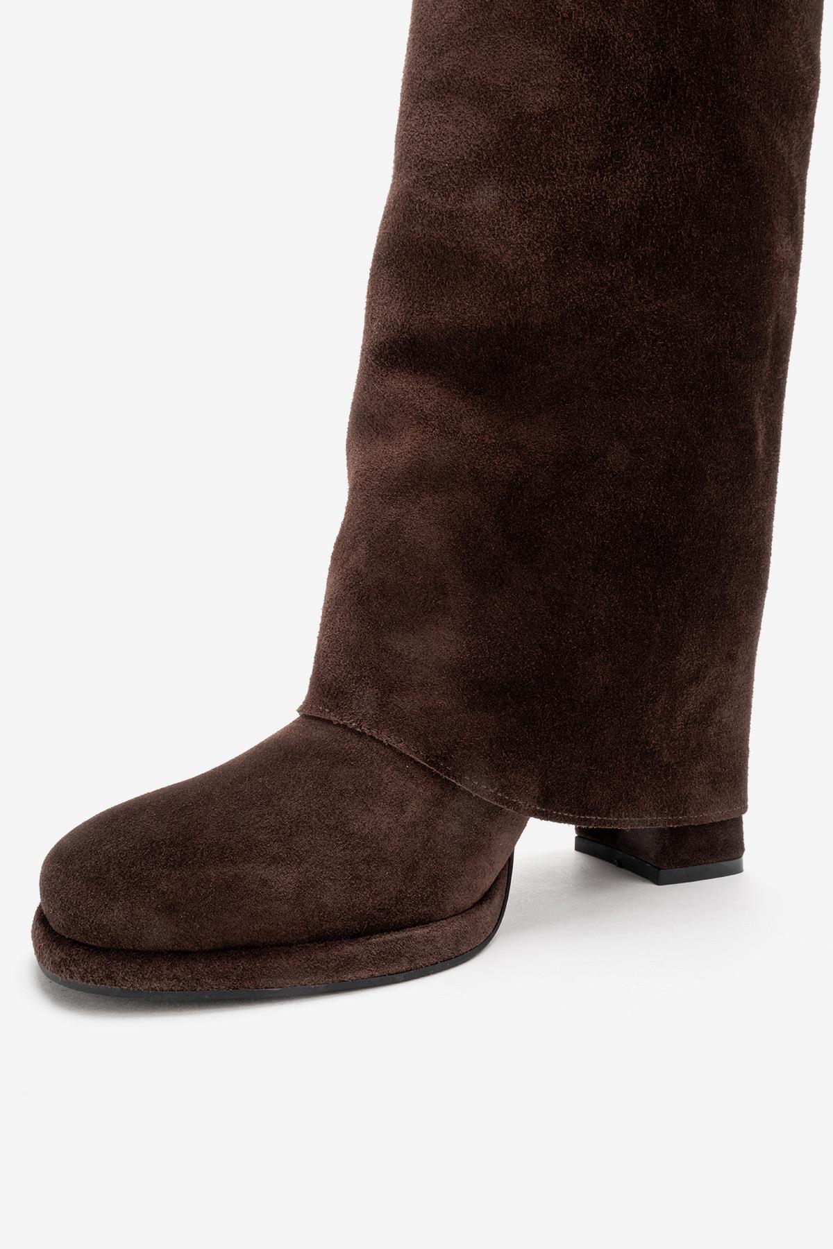 LOJO - Brown Genuine Leather Block Heel Boot – product view 9 showing leather, suede, Vowalisse