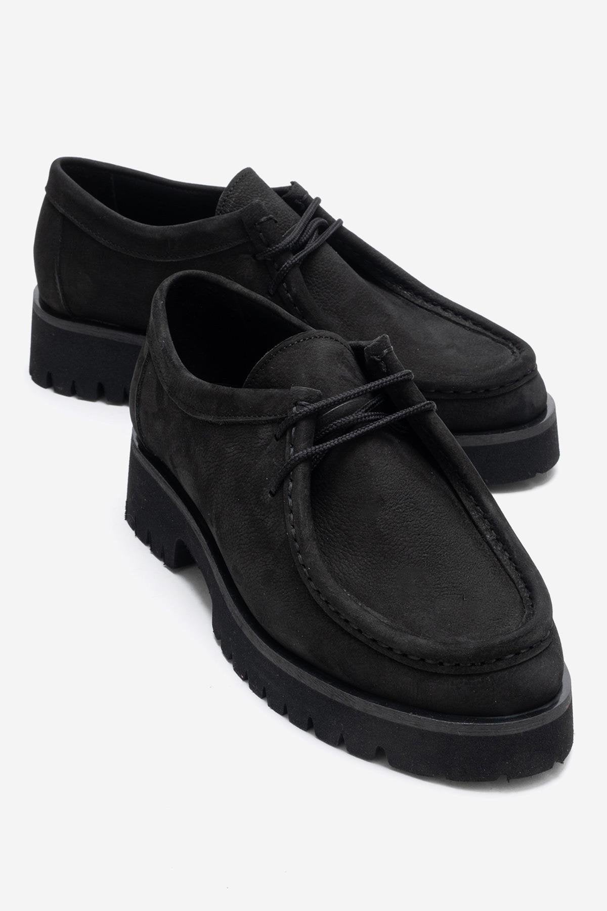 TALIA - Black Nubuck Genuine Leather Loafer – front three-quarter view showing velvet, leather, black, Vowalisse