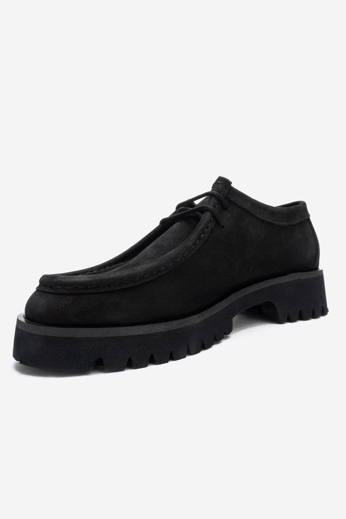 TALIA - Black Nubuck Genuine Leather Loafer – heel view showing velvet, leather, black, Vowalisse