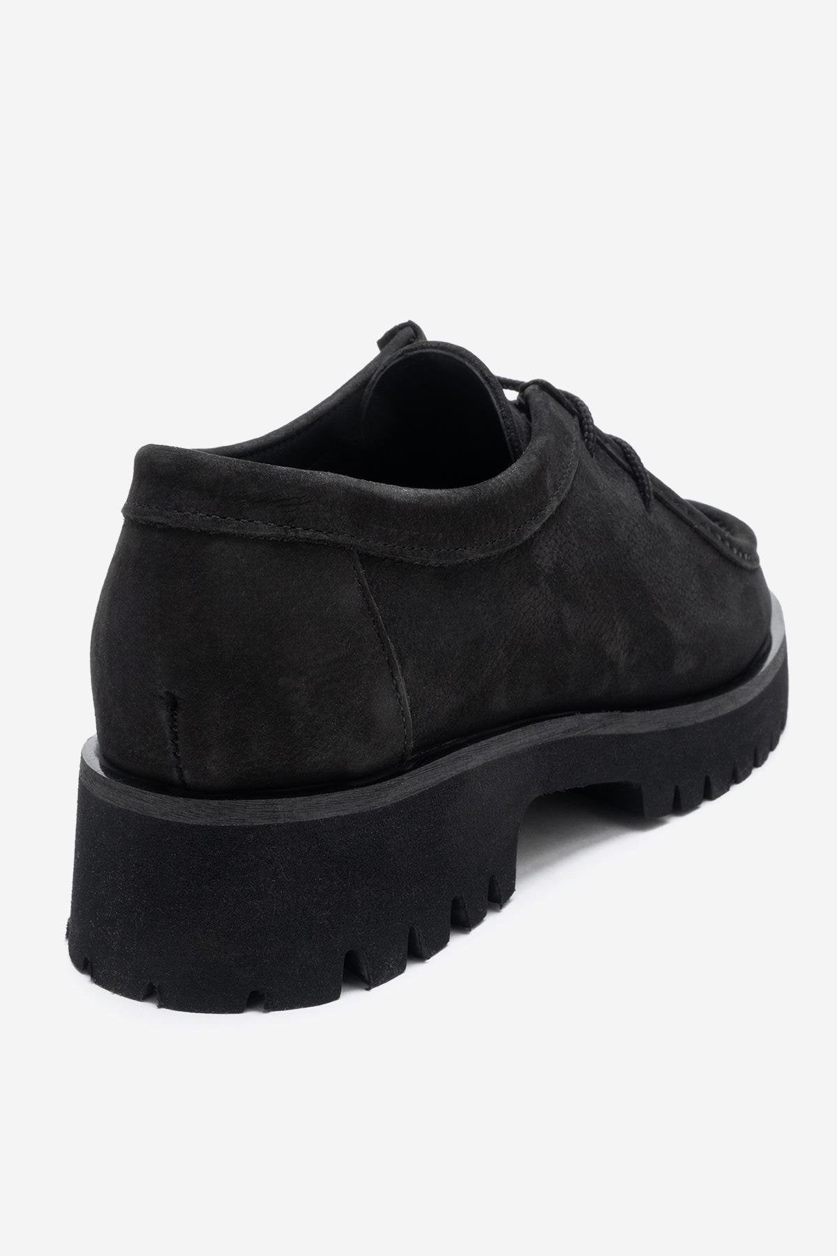 TALIA - Black Nubuck Genuine Leather Loafer – back view showing velvet, leather, black, Vowalisse