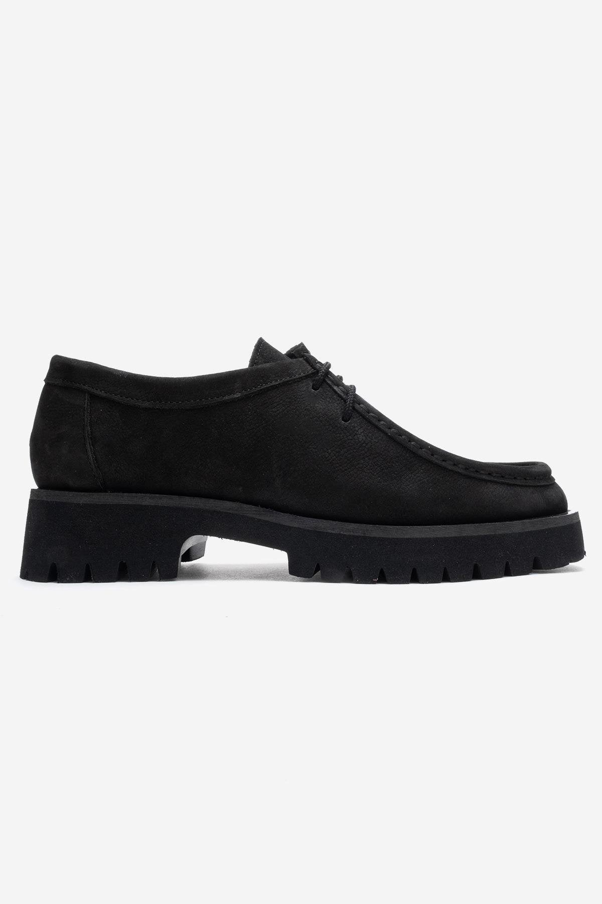 TALIA - Black Nubuck Genuine Leather Loafer – top view showing velvet, leather, black, Vowalisse