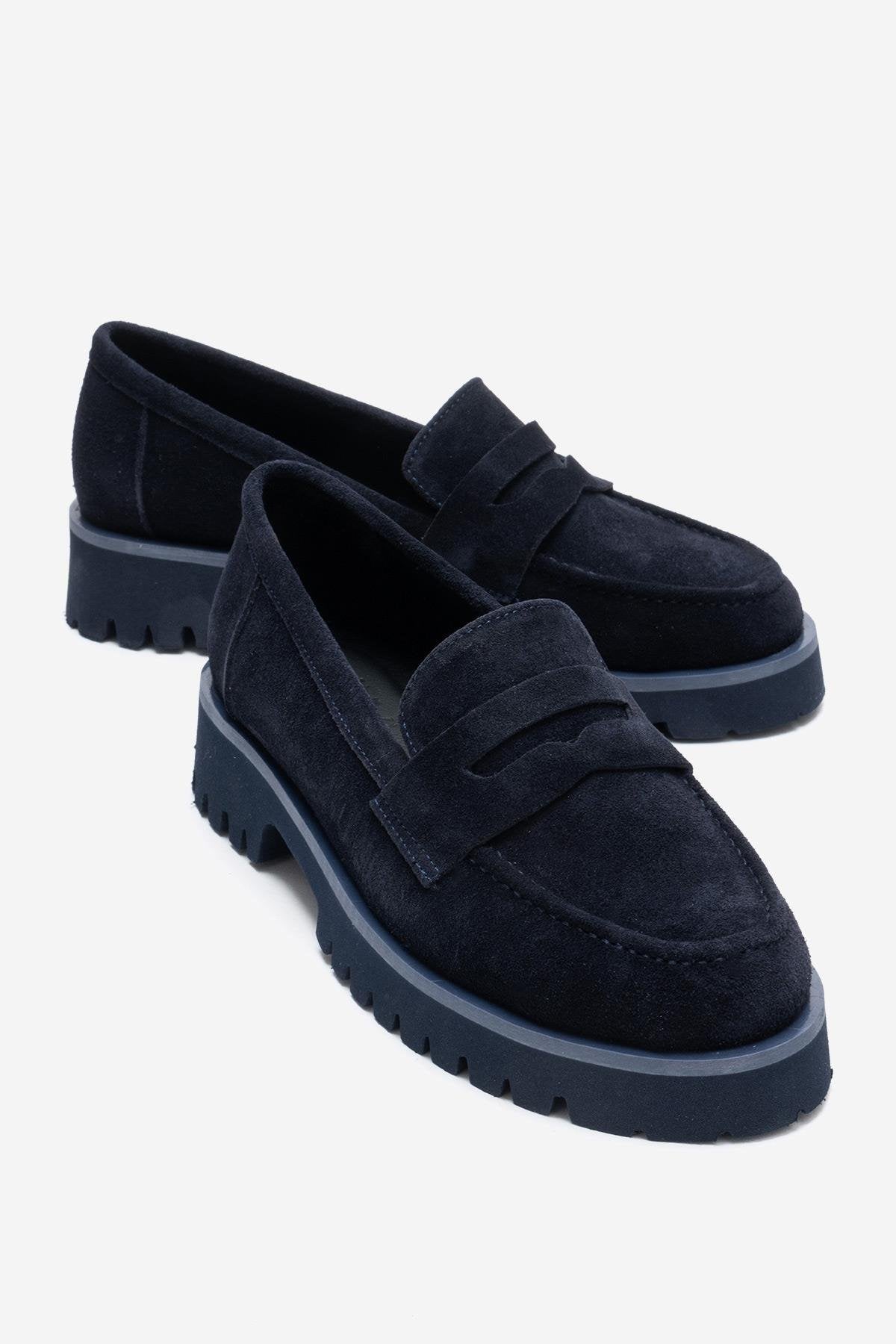 VIONEL - Navy Genuine Leather Loafer – front three-quarter view showing leather, Vowalisse