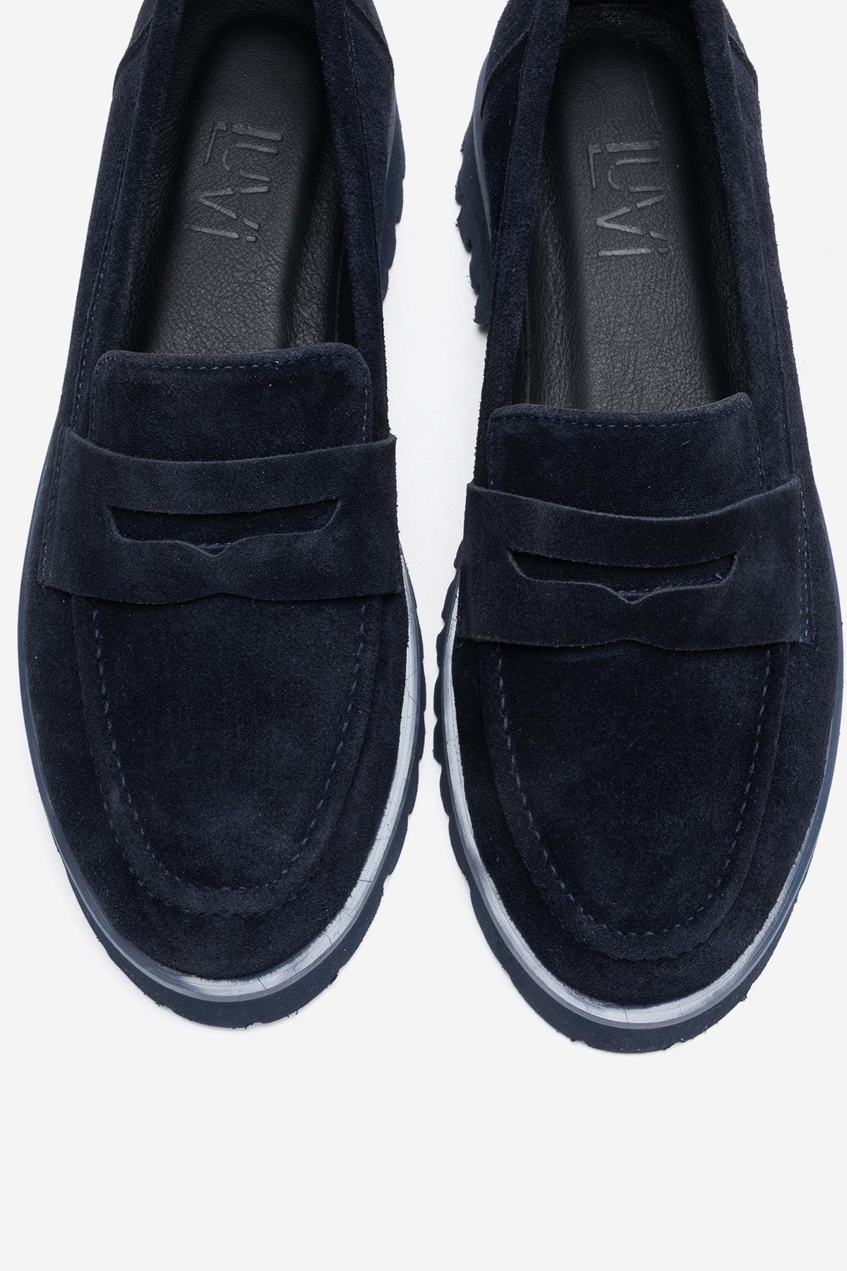 VIONEL - Navy Genuine Leather Loafer – side view showing leather, Vowalisse