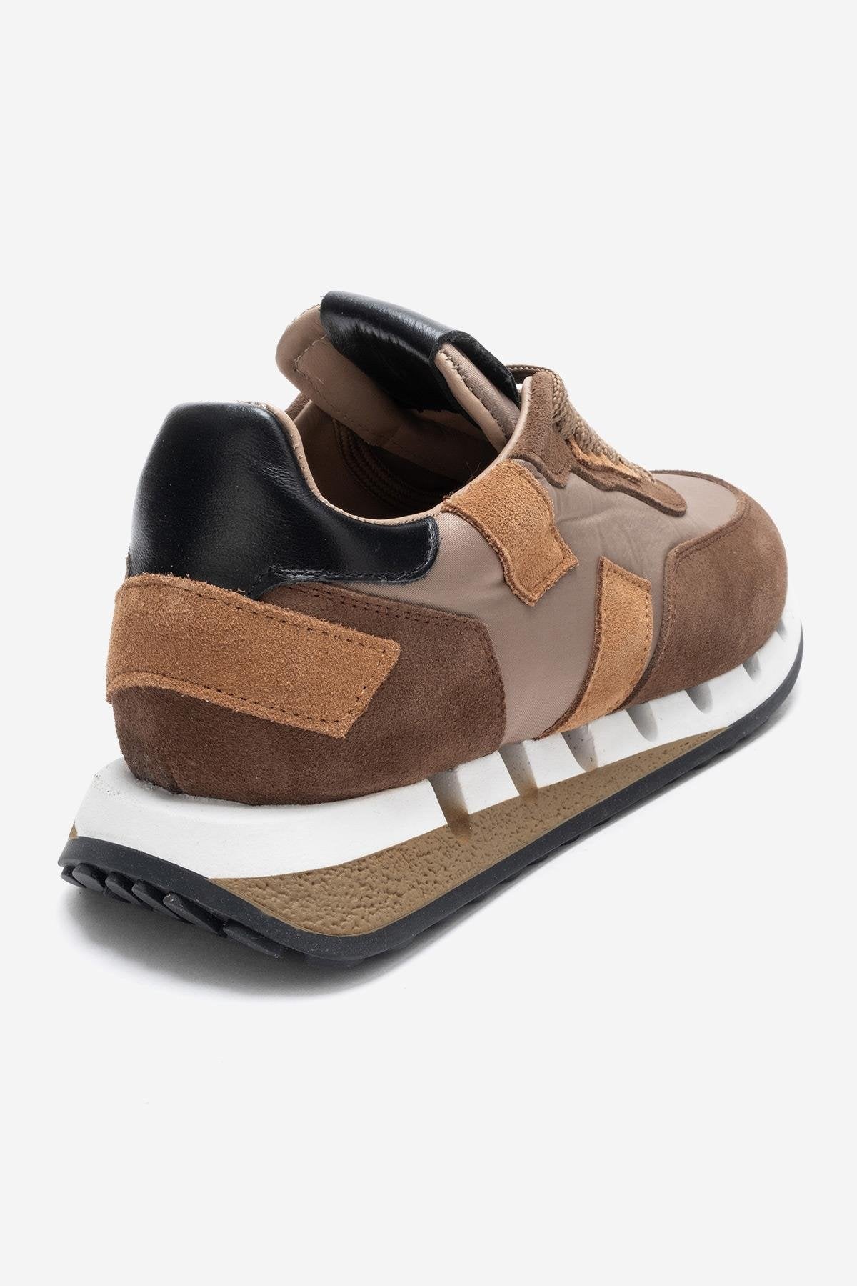 VIAN - Beige Brown Genuine Leather Sneaker – back view showing leather, red, Vowalisse