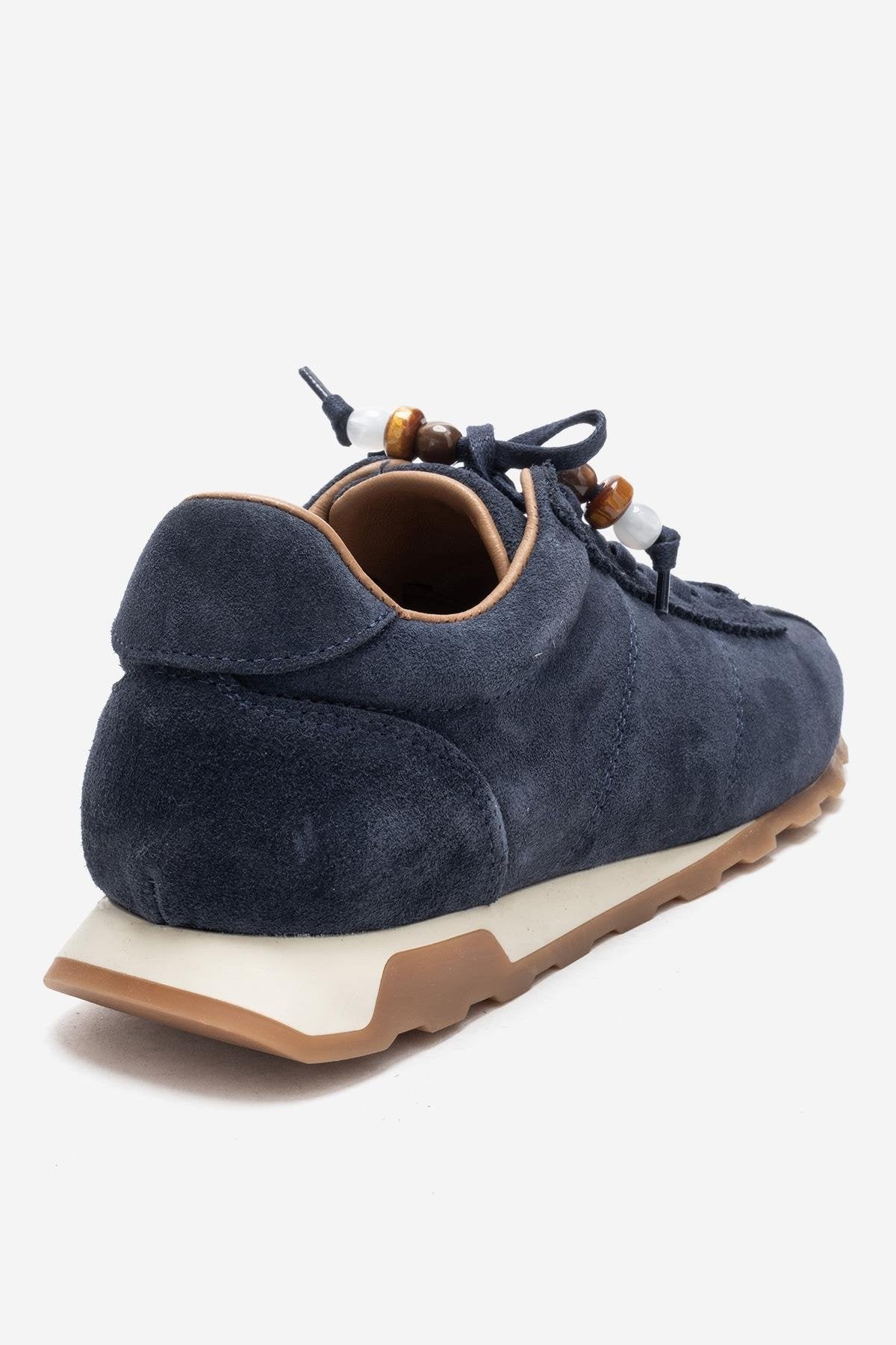 BREA - Navy Genuine Suede Leather Sneaker – back view showing leather, suede, Vowalisse