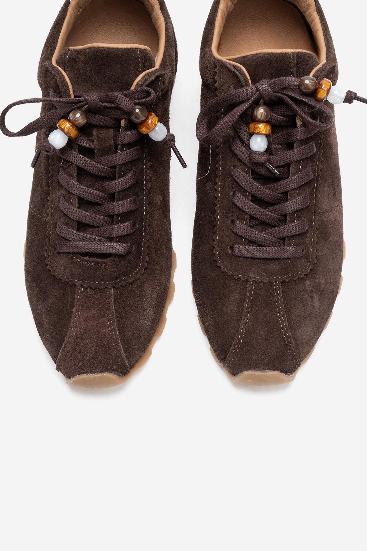 BREA - Brown Genuine Suede Leather Sneaker – side view showing leather, suede, Vowalisse