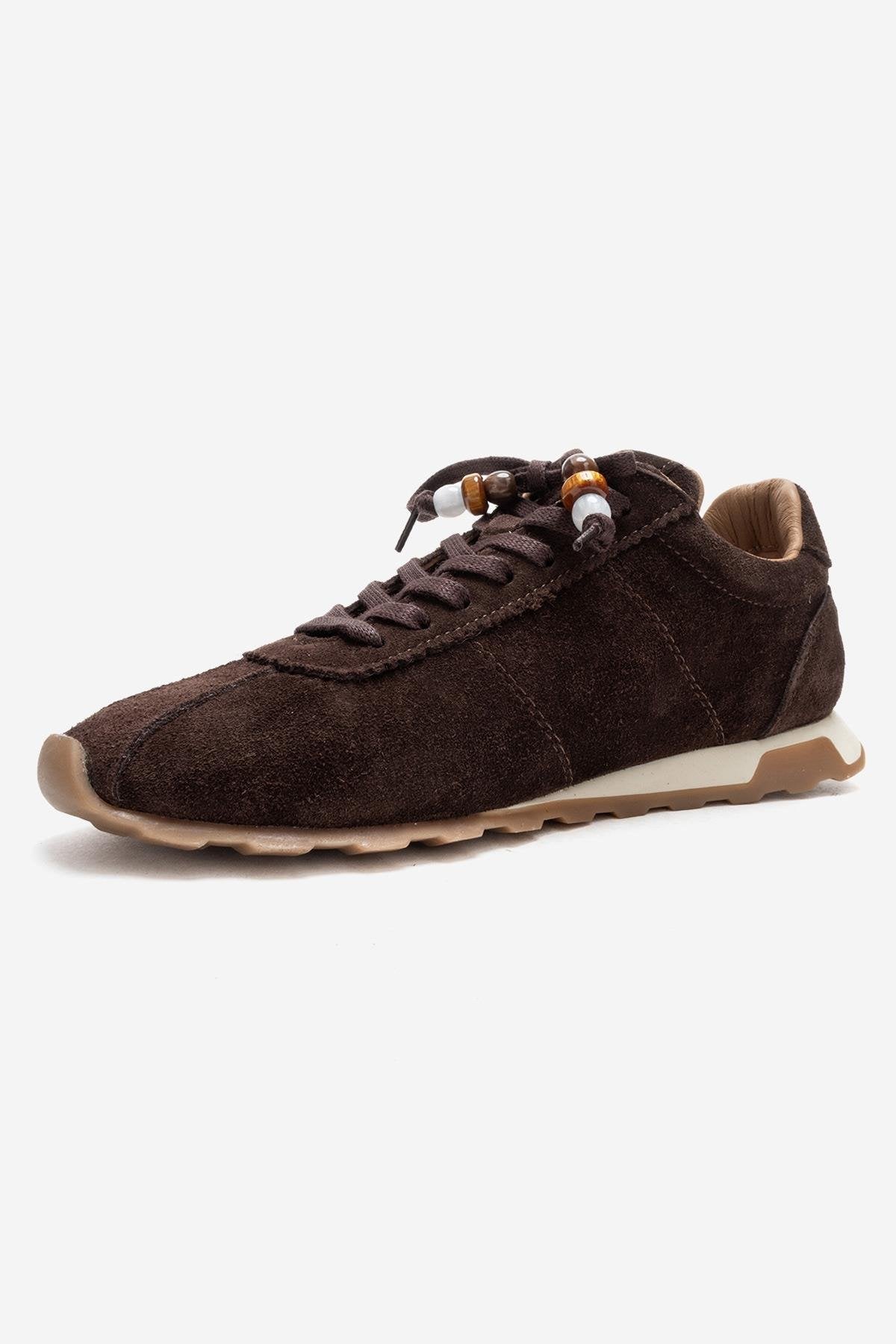 BREA - Brown Genuine Suede Leather Sneaker – heel view showing leather, suede, Vowalisse