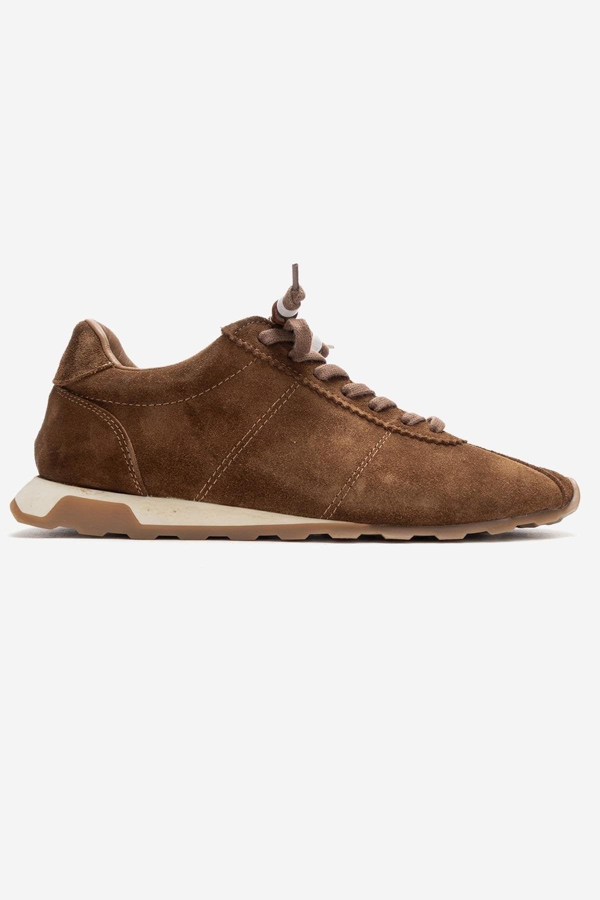 BREA - Camel Genuine Suede Leather Sneaker – top view showing leather, suede, Vowalisse