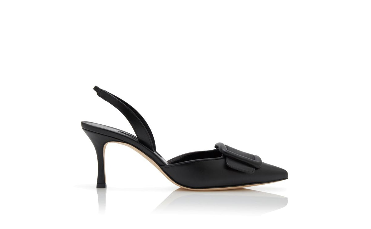 Anastasia Dawn Black Slingback Slingbacks – side profile showing black slingback, pointed toe, nappa leather, Vowalisse