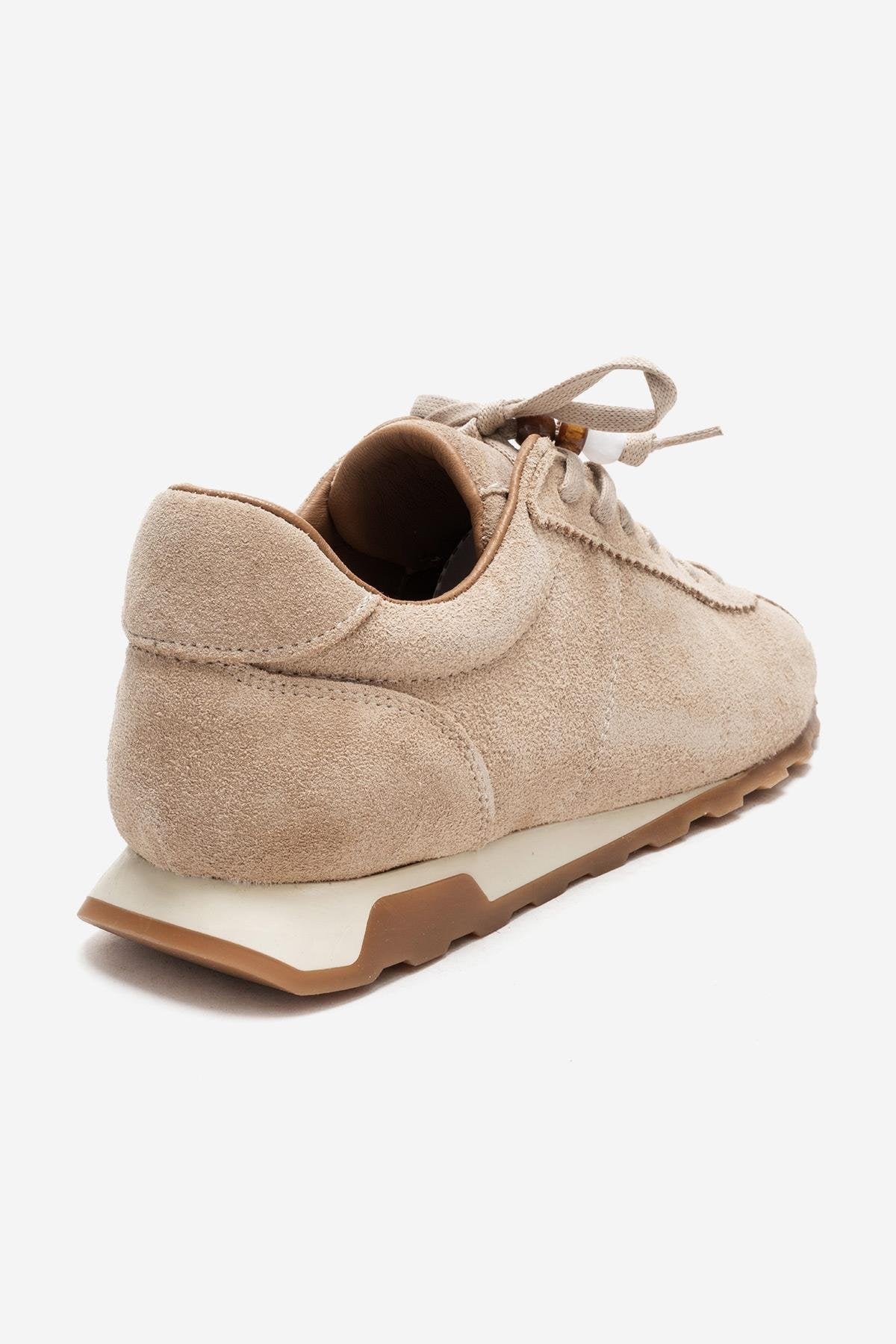 BREA - Beige Genuine Suede Leather Sneaker – back view showing leather, suede, Vowalisse