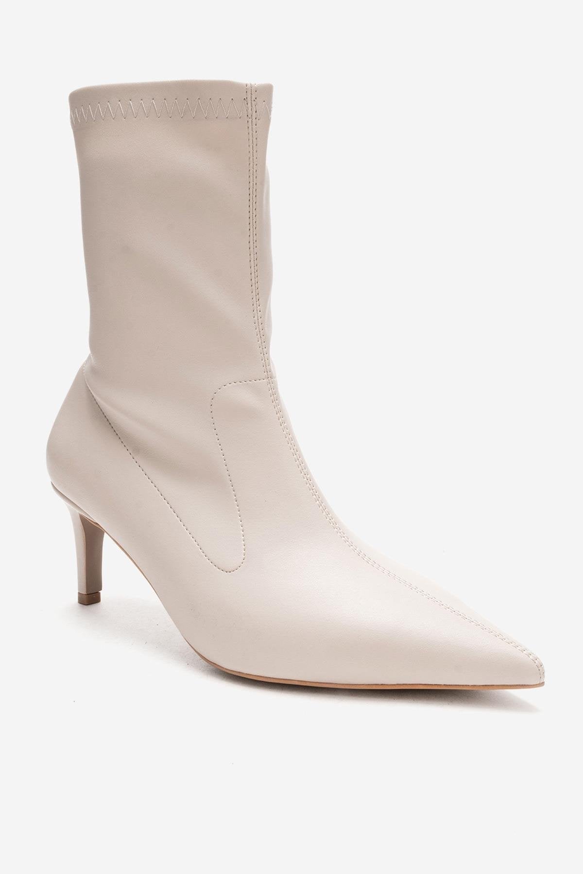 ROSSANO - Beige Stretch Stiletto Heel Boot – back view showing elegant detailing, Vowalisse
