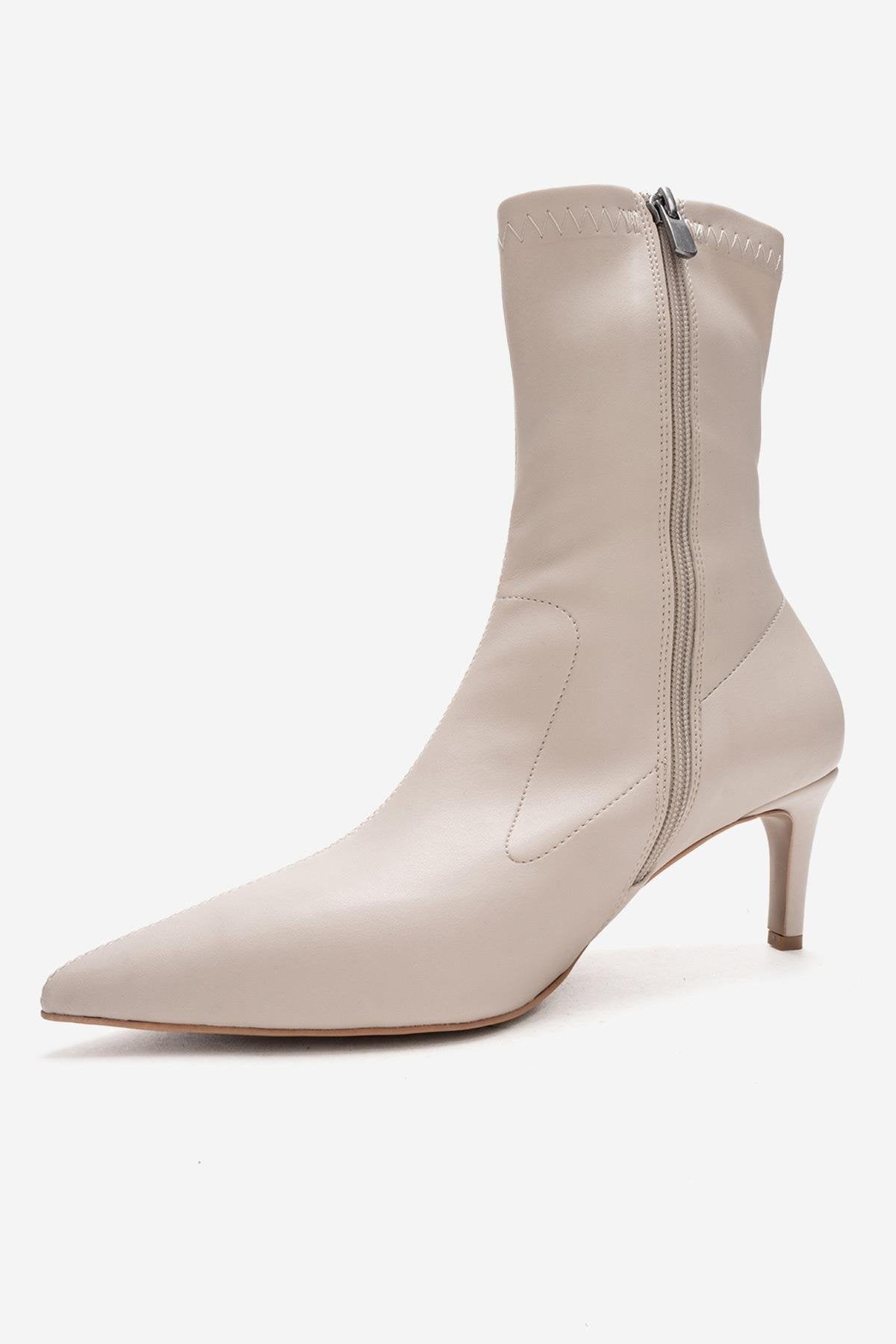 ROSSANO - Beige Stretch Stiletto Heel Boot – top view showing elegant detailing, Vowalisse