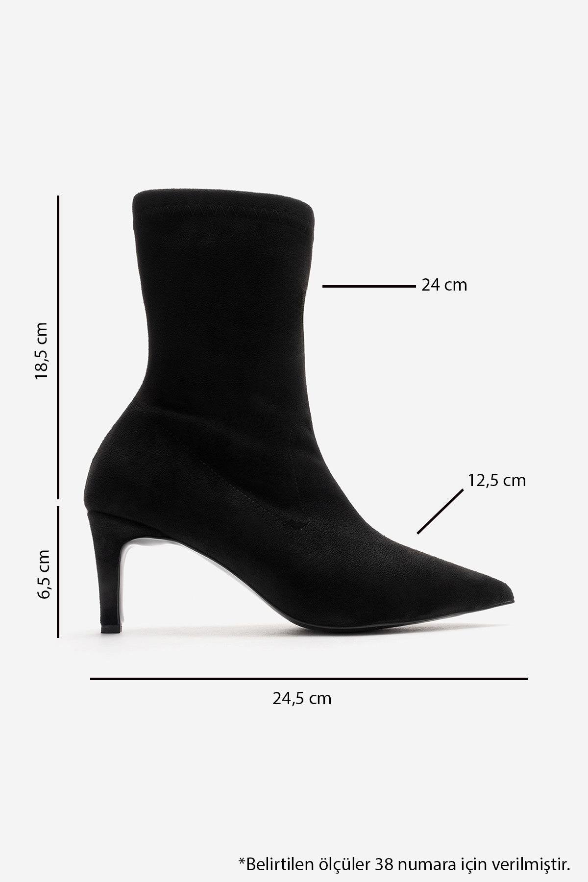 ROSSANO - Black Suede Stiletto Heel Boot – detail view showing velvet, suede, black, Vowalisse