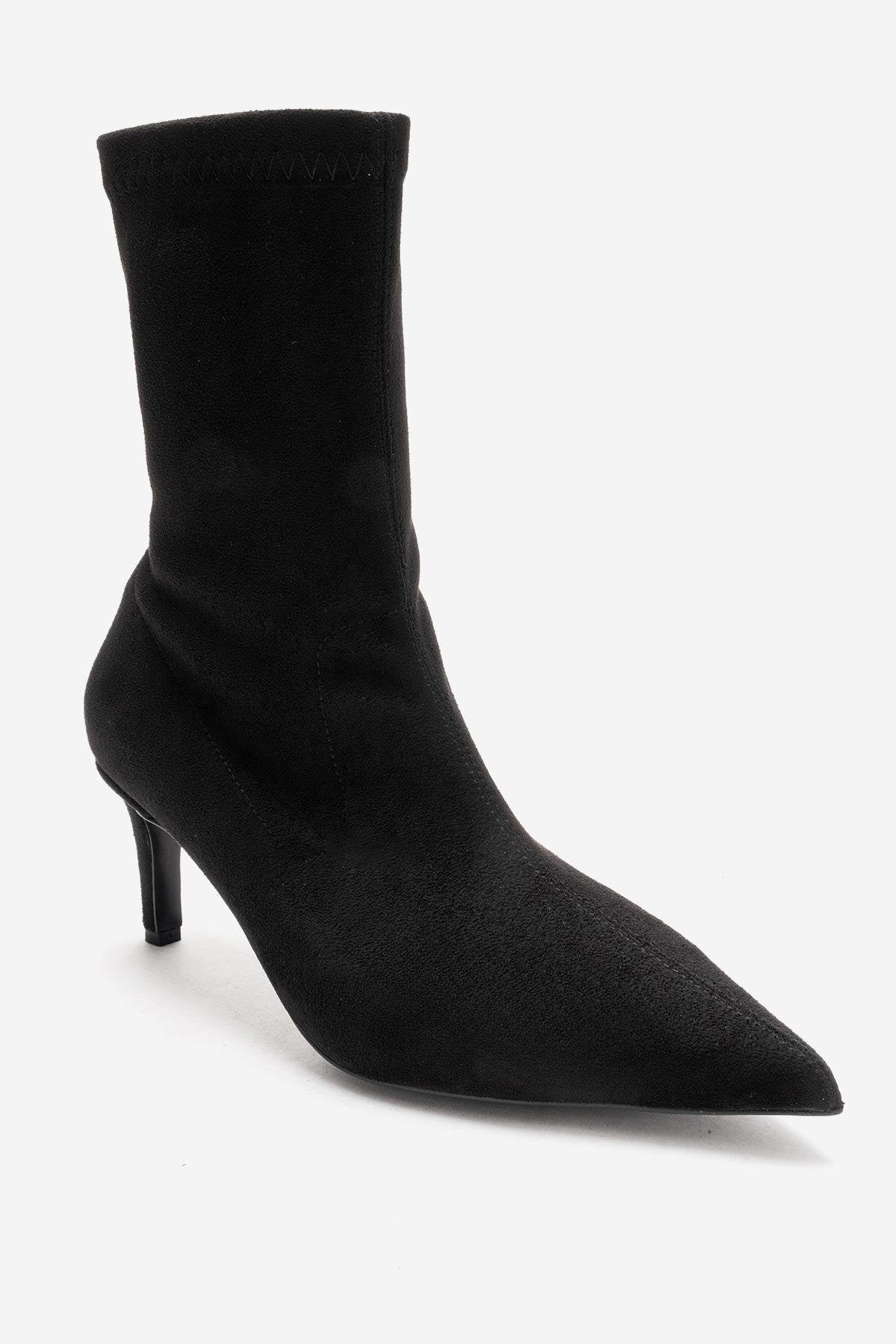 ROSSANO - Black Suede Stiletto Heel Boot – back view showing velvet, suede, black, Vowalisse