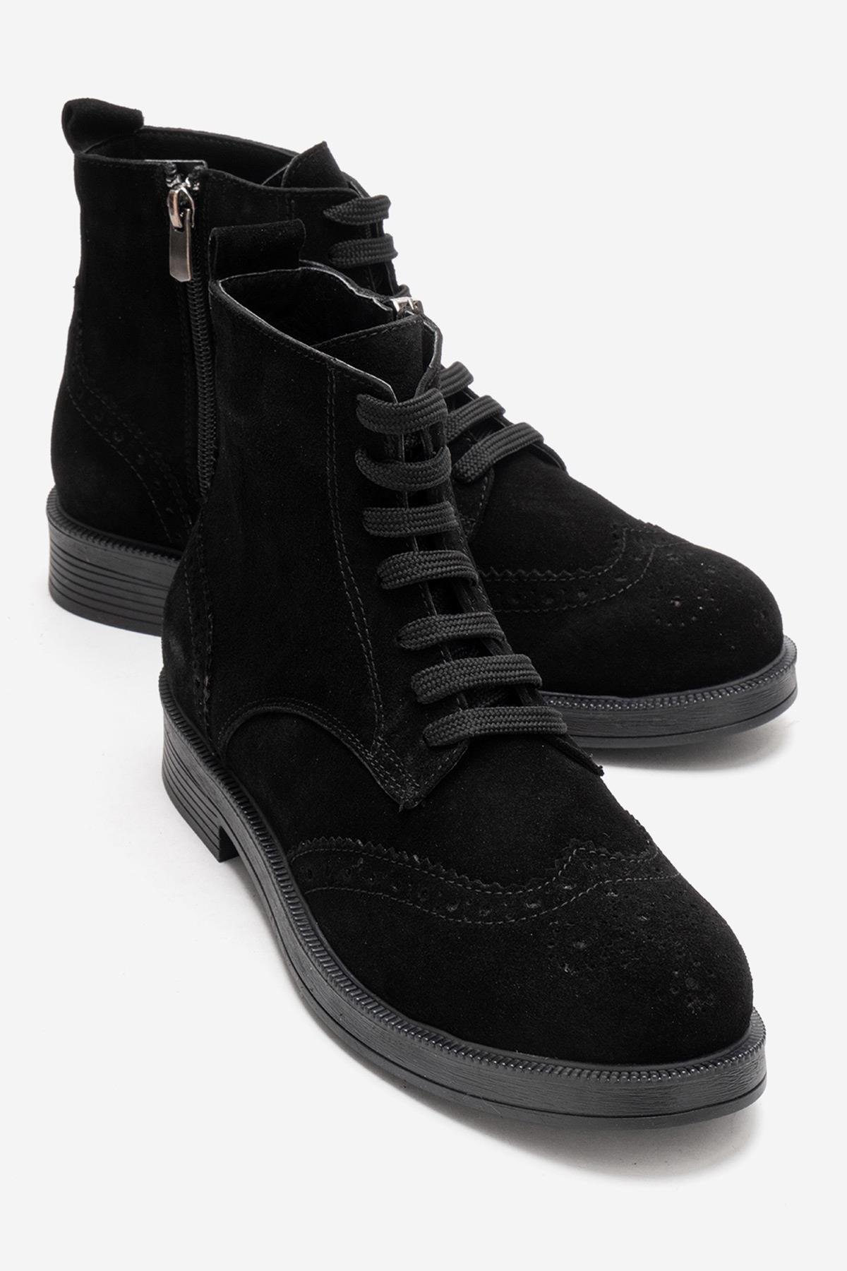 NELVY - Black Genuine Leather Boot – front three-quarter view showing leather, suede, black, Vowalisse