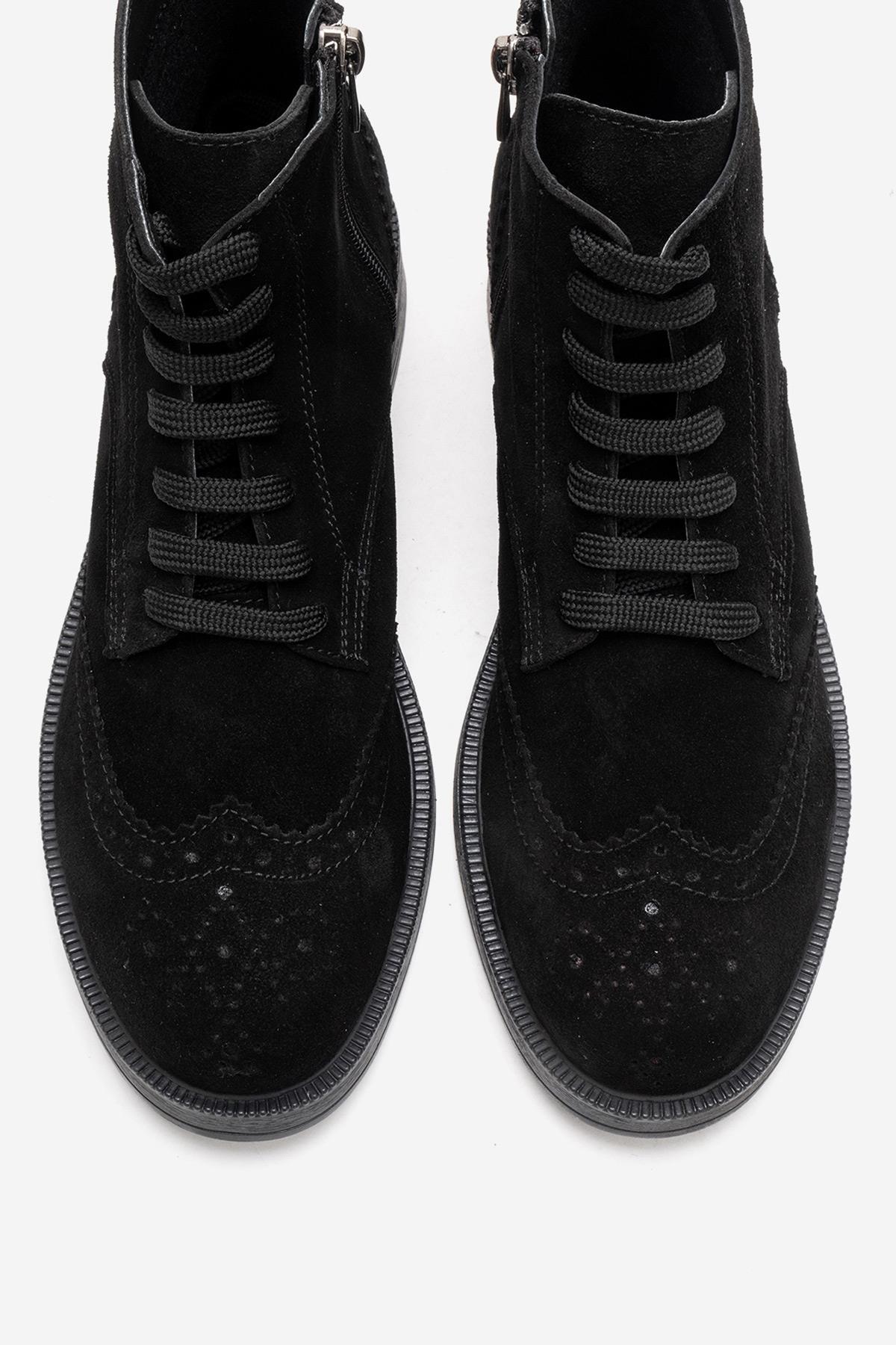 NELVY - Black Genuine Leather Boot – side view showing leather, suede, black, Vowalisse