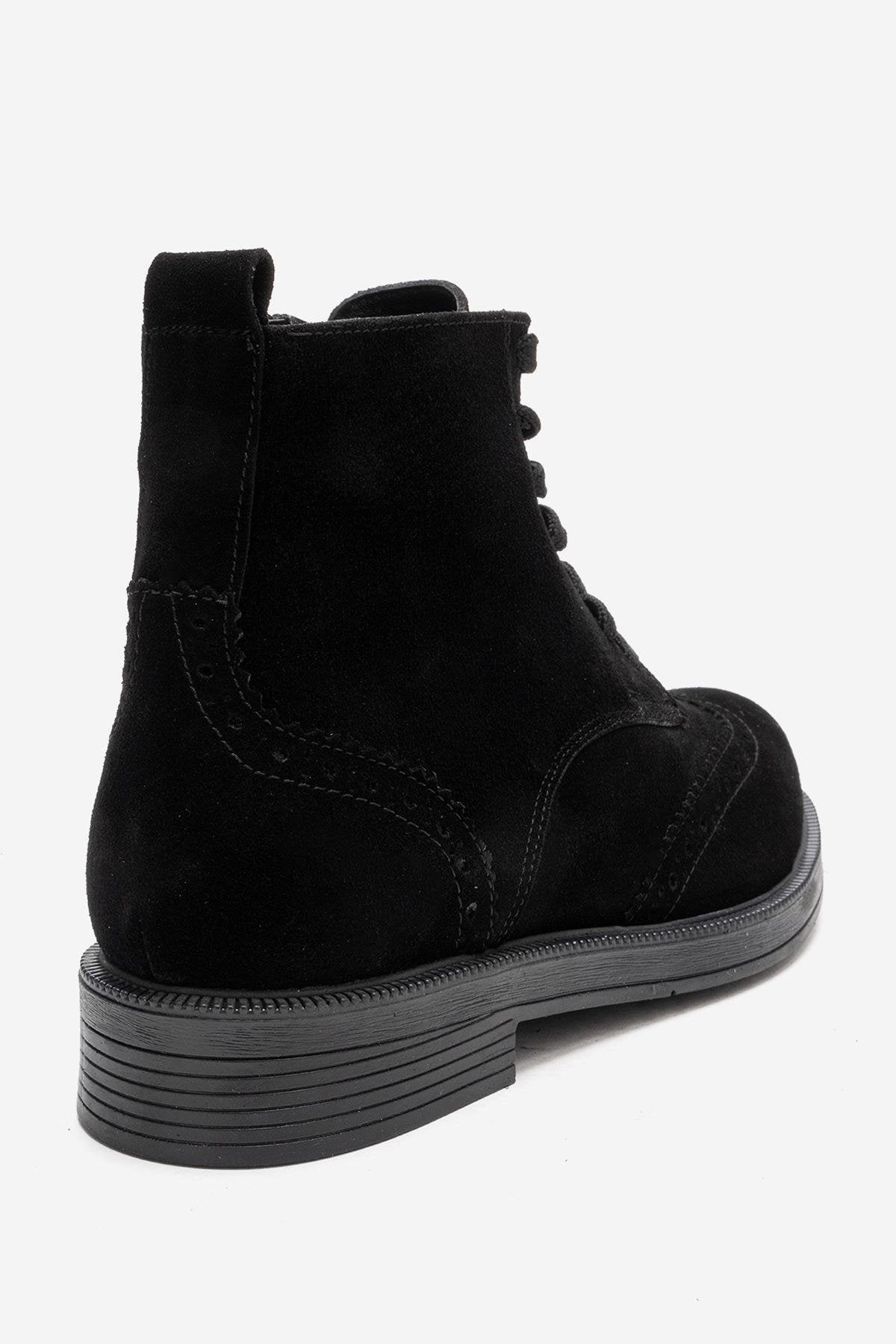 NELVY - Black Genuine Leather Boot – heel view showing leather, suede, black, Vowalisse